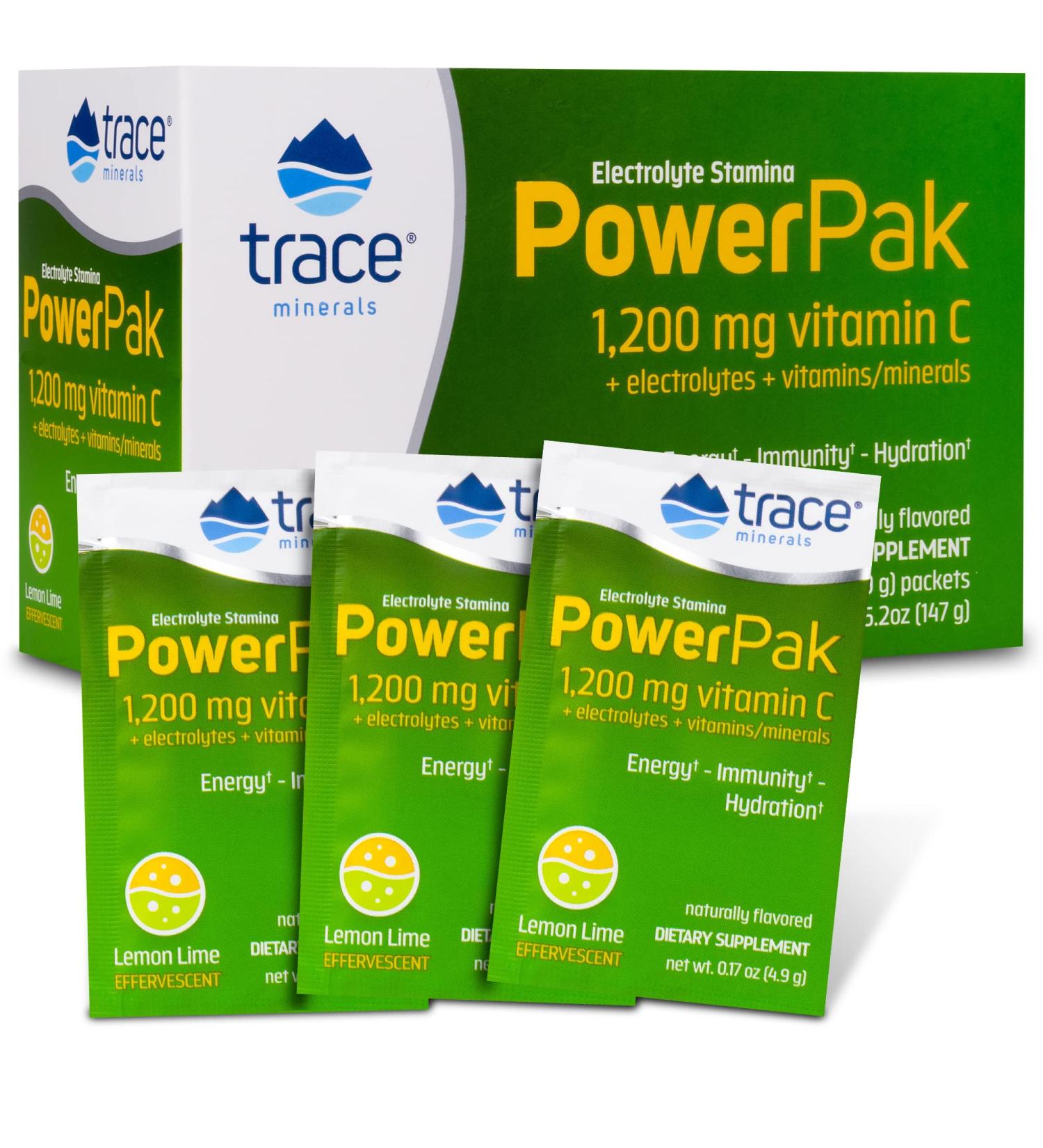 Trace Minerals Power Pak Electrolyte Powder with Vitamin C & Zinc - Lemon Lime Flavor, 30 Packets - Buy Online on GoSupps.com