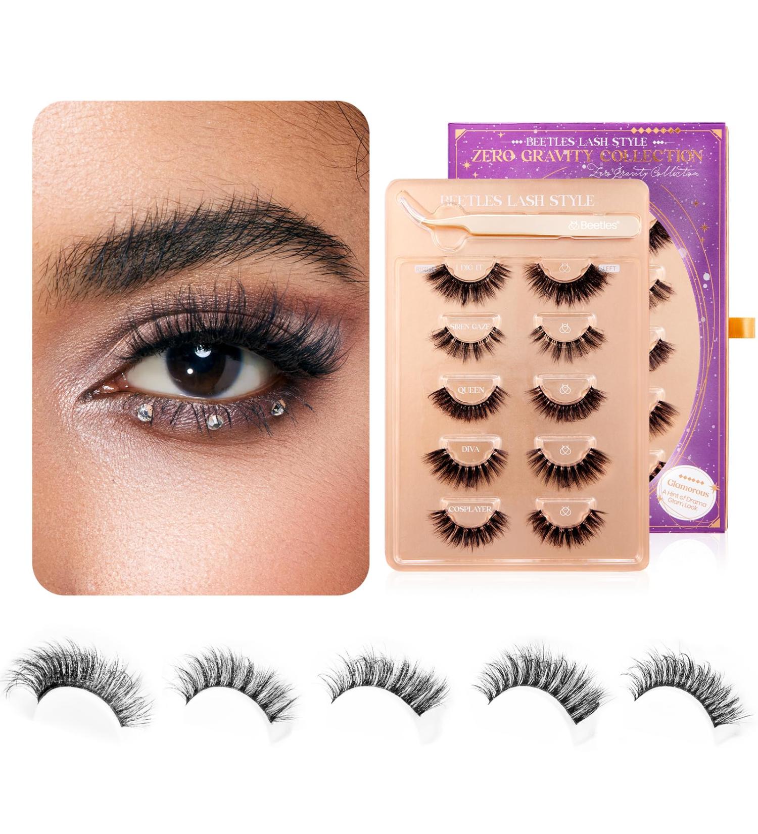 Buy Beetles Easy Lashes Zero Gravity Collection | 5 Pairs Wispy Fluffy Faux Eyelashes & Tweezers - Super Natural 3D Effect for Women - Buy Online on GoSupps.com