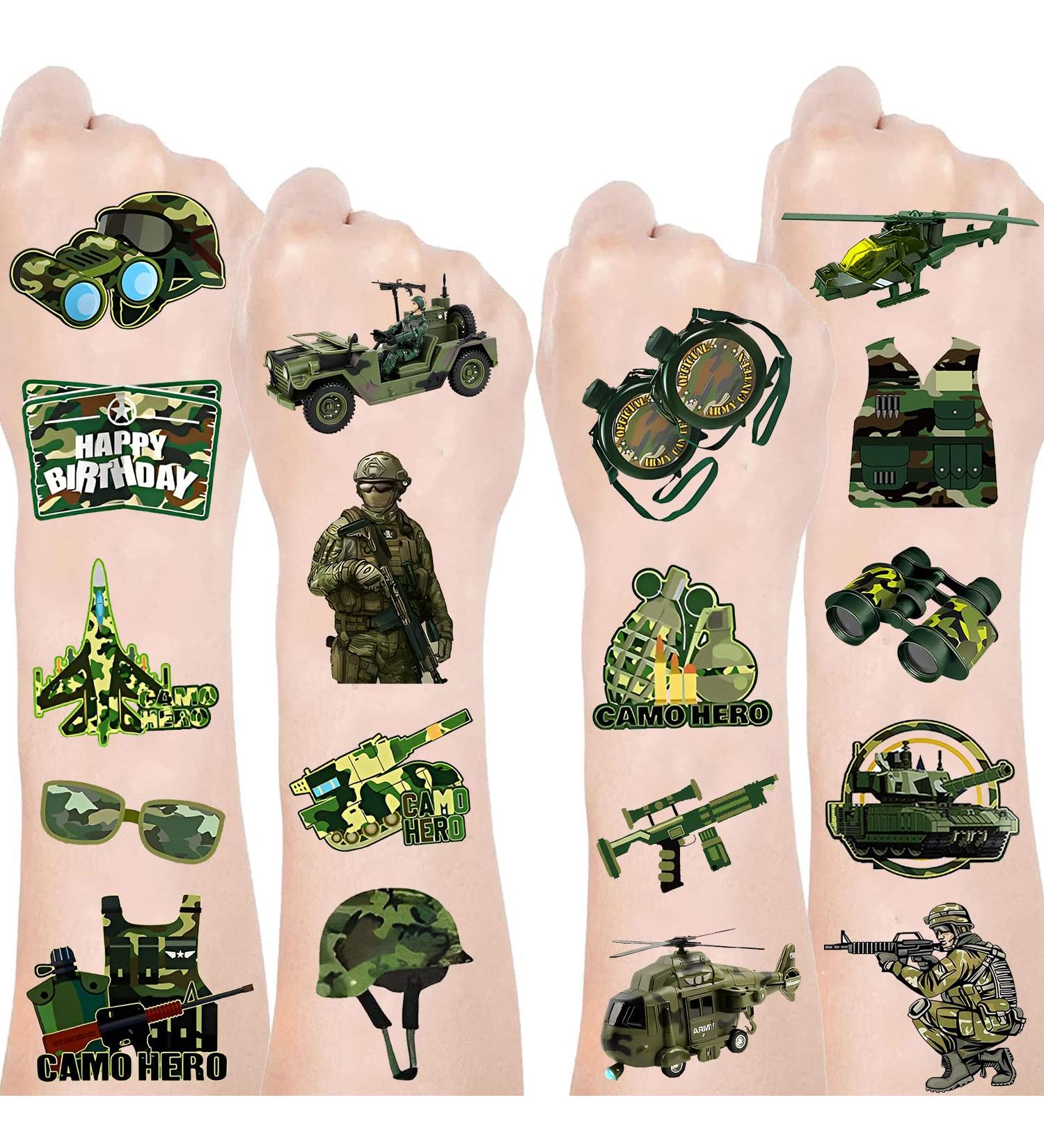170PCS Camouflage Military Temporary Tattoos - Army Party Favors for Kids & Adults | Tank Helicopter Camo Stickers - Outdoor Sports Birthday Party Supplies - Buy Online on GoSupps.com