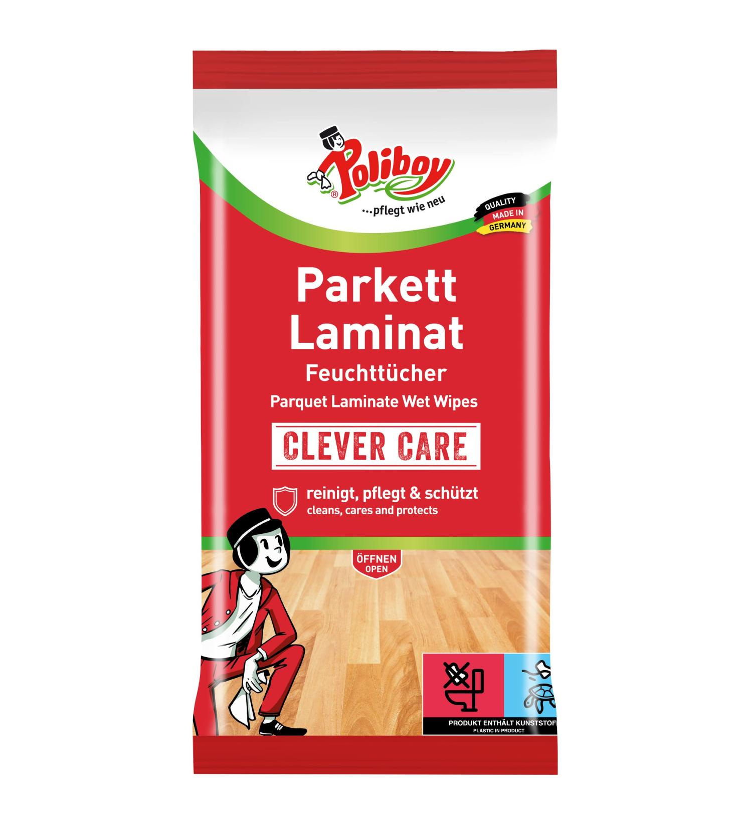 Poliboy Wet Wipes for Parquet & Laminate Floors - Quick Effective Cleaning - 15 Individually Packaged Towels - Made in Germany - Buy Online on GoSupps.com