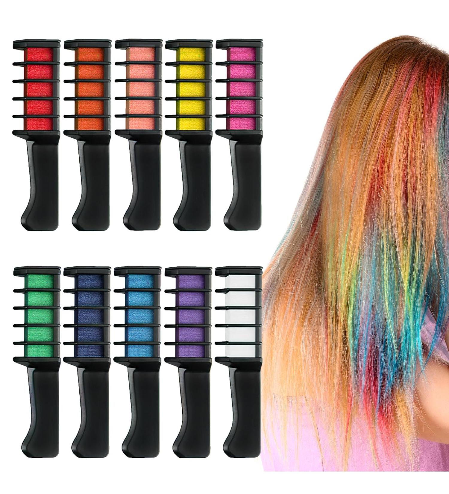 10 Colors Temporary Hair Chalk for Kids - Washable Hair Chalk Comb Dye Makeup Set - Non-Sticky Bright Hair for DIY Parties & Cosplay - Buy Online on GoSupps.com