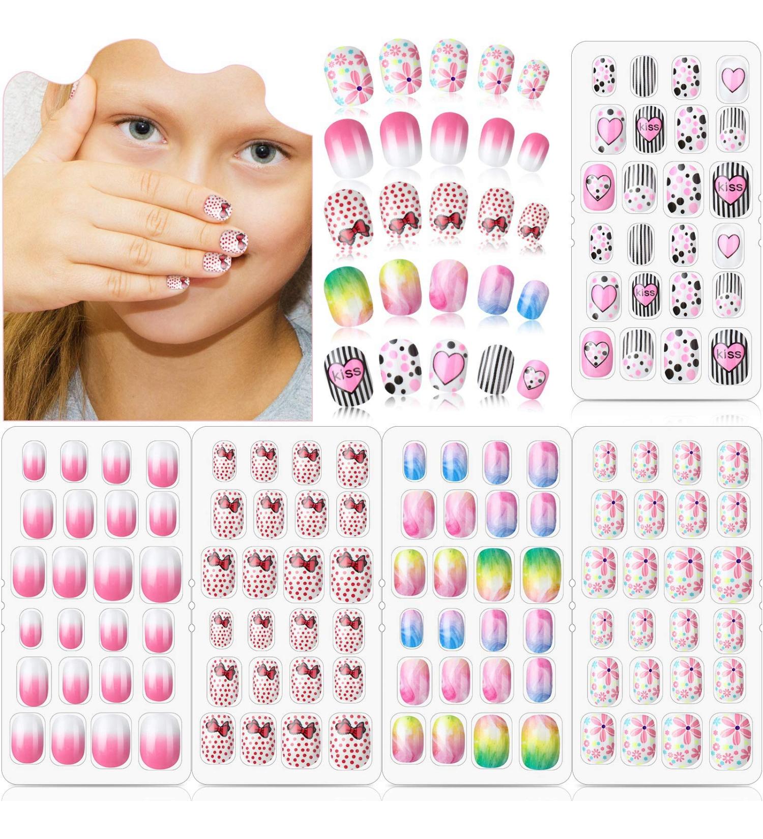 120 Pieces Kids Press on Nails | Sweet Pattern Fake Nails for Girls | Full Cover False Fingernails for Children | Nail Decoration Set - Buy Online on GoSupps.com
