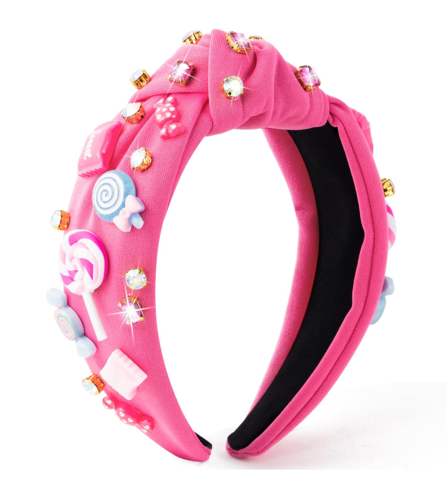 PANTIDE Candy Jeweled Knotted Headband - Sugar Lollipop Rhinestone Crystal Embellished Preppy Headband Non Slip Wide Top Knot Fashion Hairband Hair Accessories Birthday Gift for Women Girls (Pink) - Buy Online on GoSupps.com