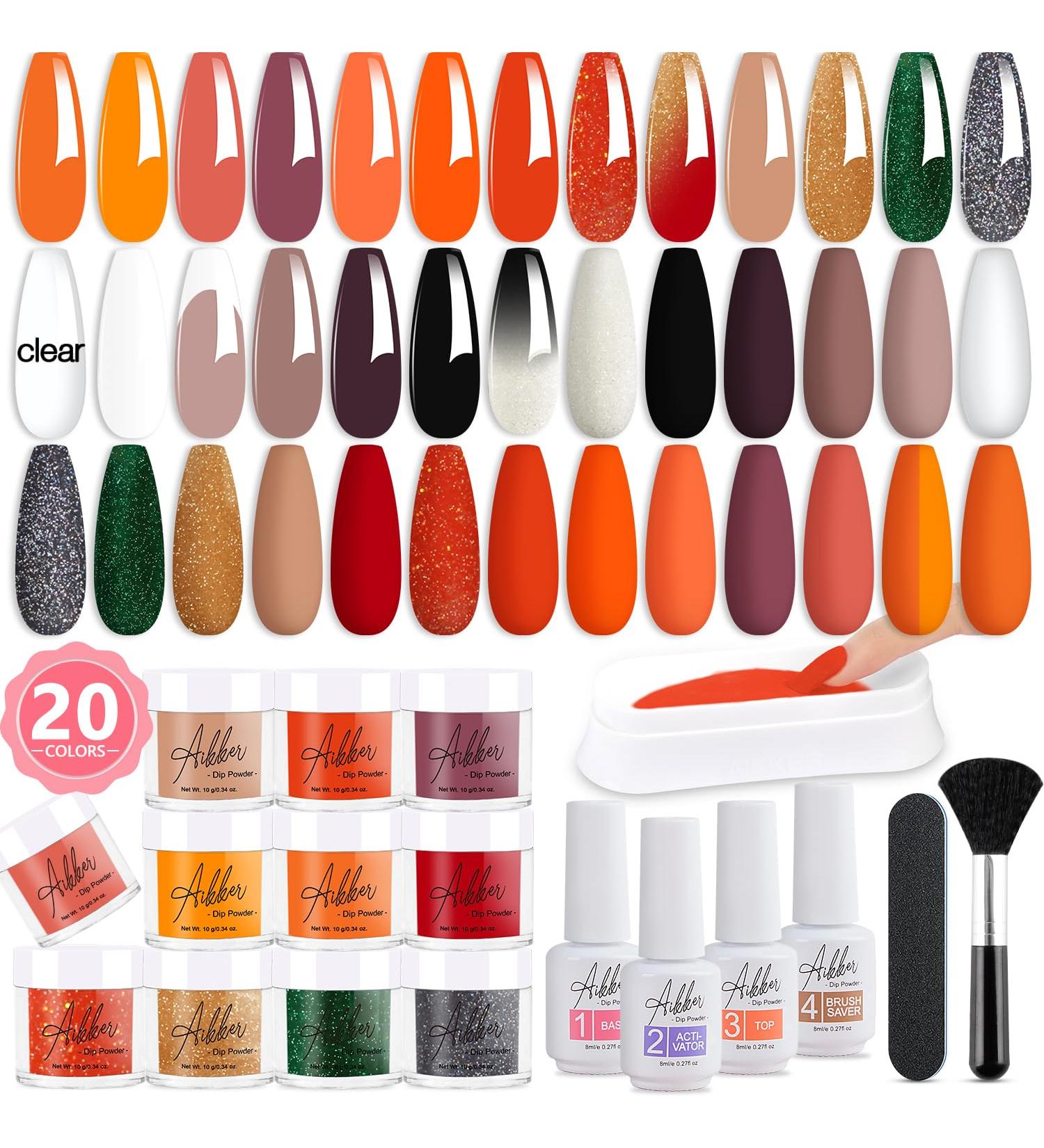 Aikker 27 Pcs Dip Powder Nail Kit Starter | 20 Nude White French Nail Art Colours | Clear Dipping Powder System | Spring Essential Liquid Set with Base & Top Coat | Manicure AK50 - Buy Online on GoSupps.com