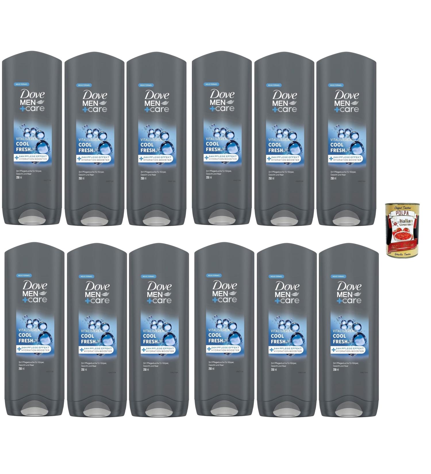  Italian Gourmet E.R. Dove Men+Care 3-in-1 Cool Fresh Body Wash for Body Face and Hair with 24-Hour Care Effect 12 x 250 ml + Polpa Italian Gourmet 400 g - Buy Online on GoSupps.com