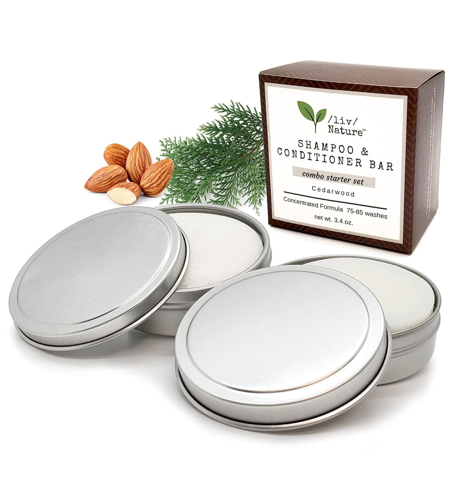 /liv/ Nature Cedarwood Argan Oil Bar Shampoo and Conditioner Combo Pack with Travel Tins - Moisturizing, Anti-Frizz, Curly Hair Care - Biodegradable, Locally Made in USA - Buy Online on GoSupps.com