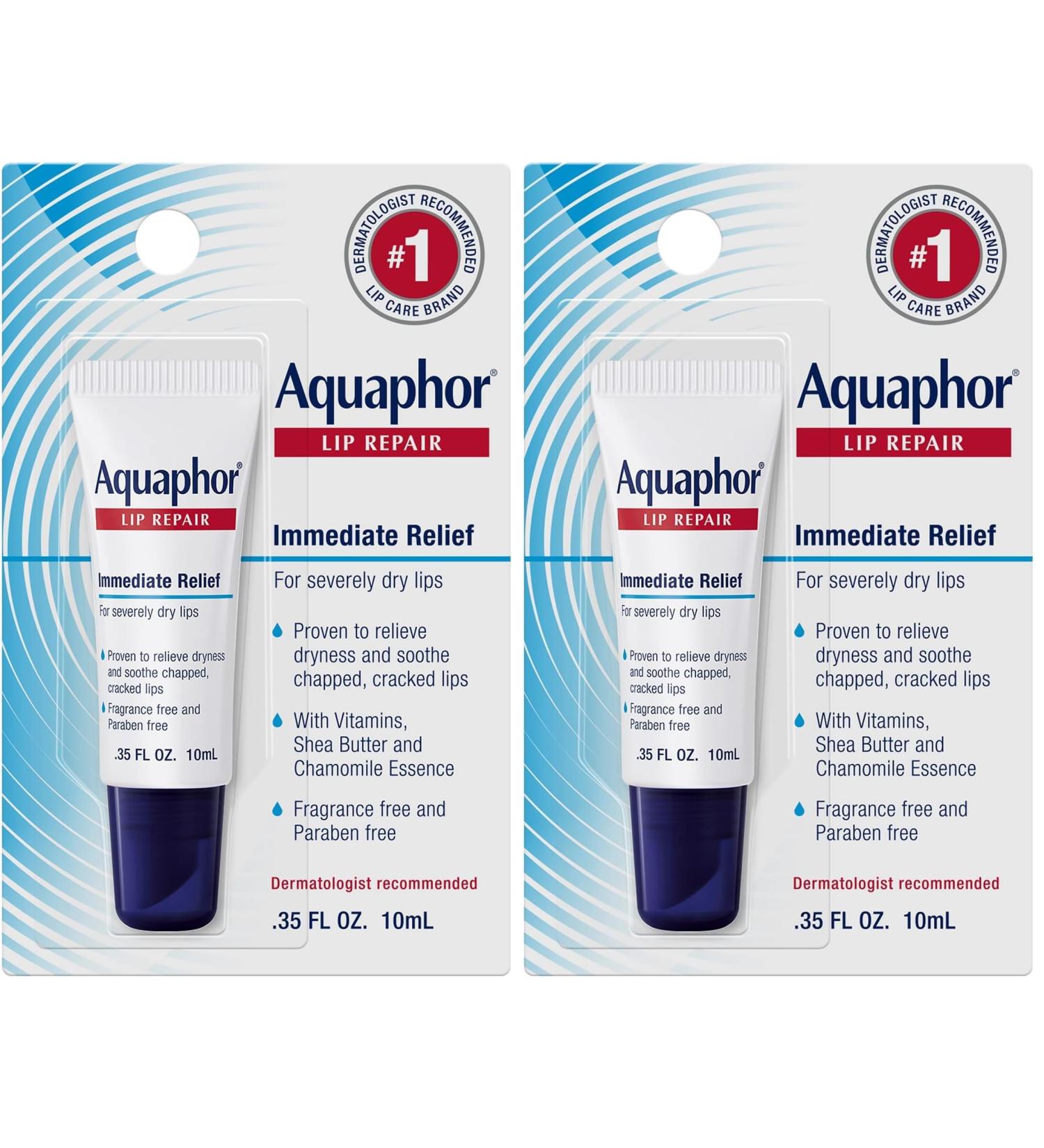 Aquaphor Lip Repair Ointment - Long-lasting Moisture to Soothe Dry Chapped Lips - .35 fl. oz. Tube (Pack of 2) 0.35 Fl Oz (Pack of 2) - Buy Online on GoSupps.com