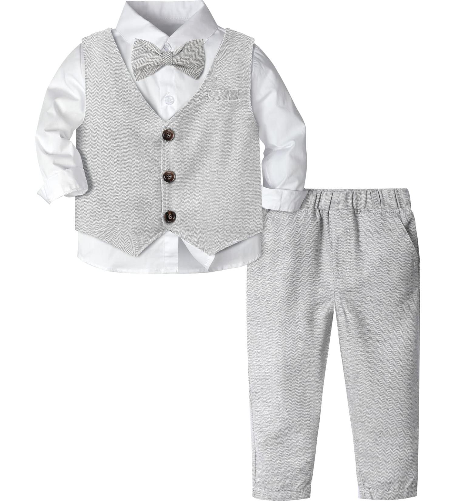 Mint Green Baby Boys Wedding Suit Set | 3pcs Herringbone Tweed Outfit | Christening Clothes | 3-4 Years Light Grey - Buy Online on GoSupps.com