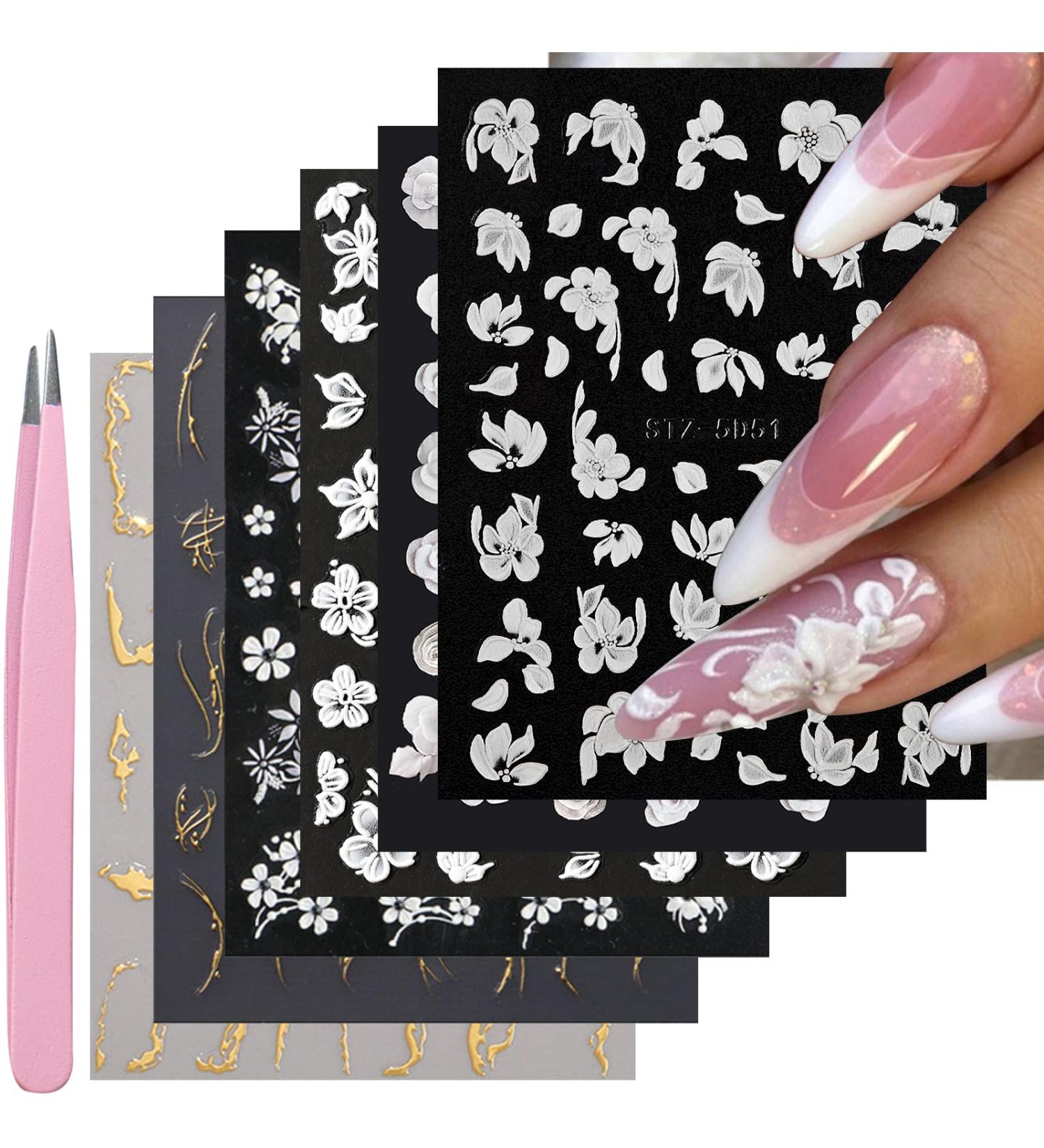VOTACOS 5D Flower Nail Art Stickers | Self-Adhesive 3D Decor for Wedding & DIY Nail Designs | 6 Sheets of Embossed Nail Decals for Women - Buy Online on GoSupps.com