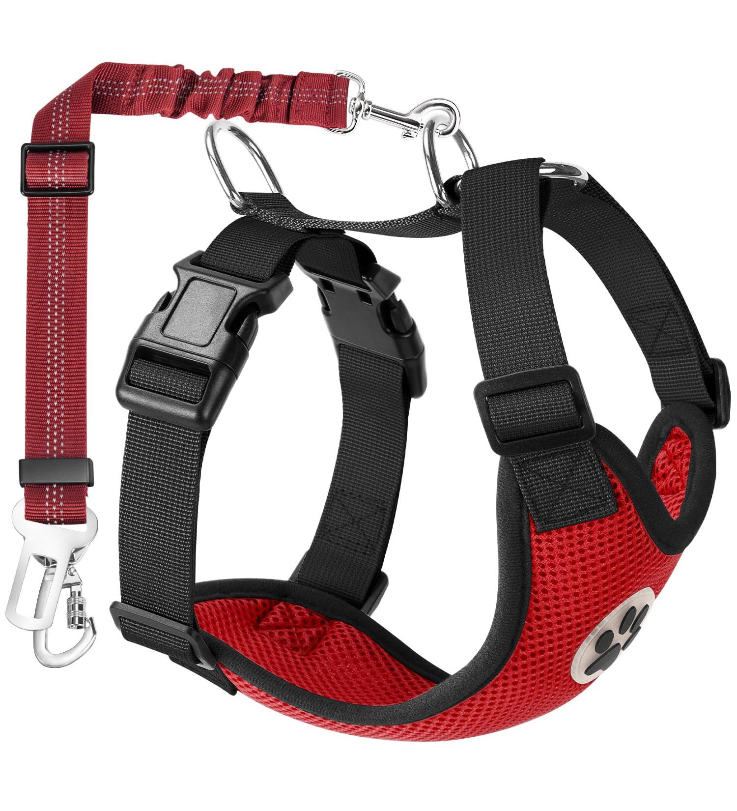 Slowton Dog Harness with Safety Belt for Car - Breathable Durable Red XXXS | Includes 2 Carabiner Hooks - Buy Online on GoSupps.com