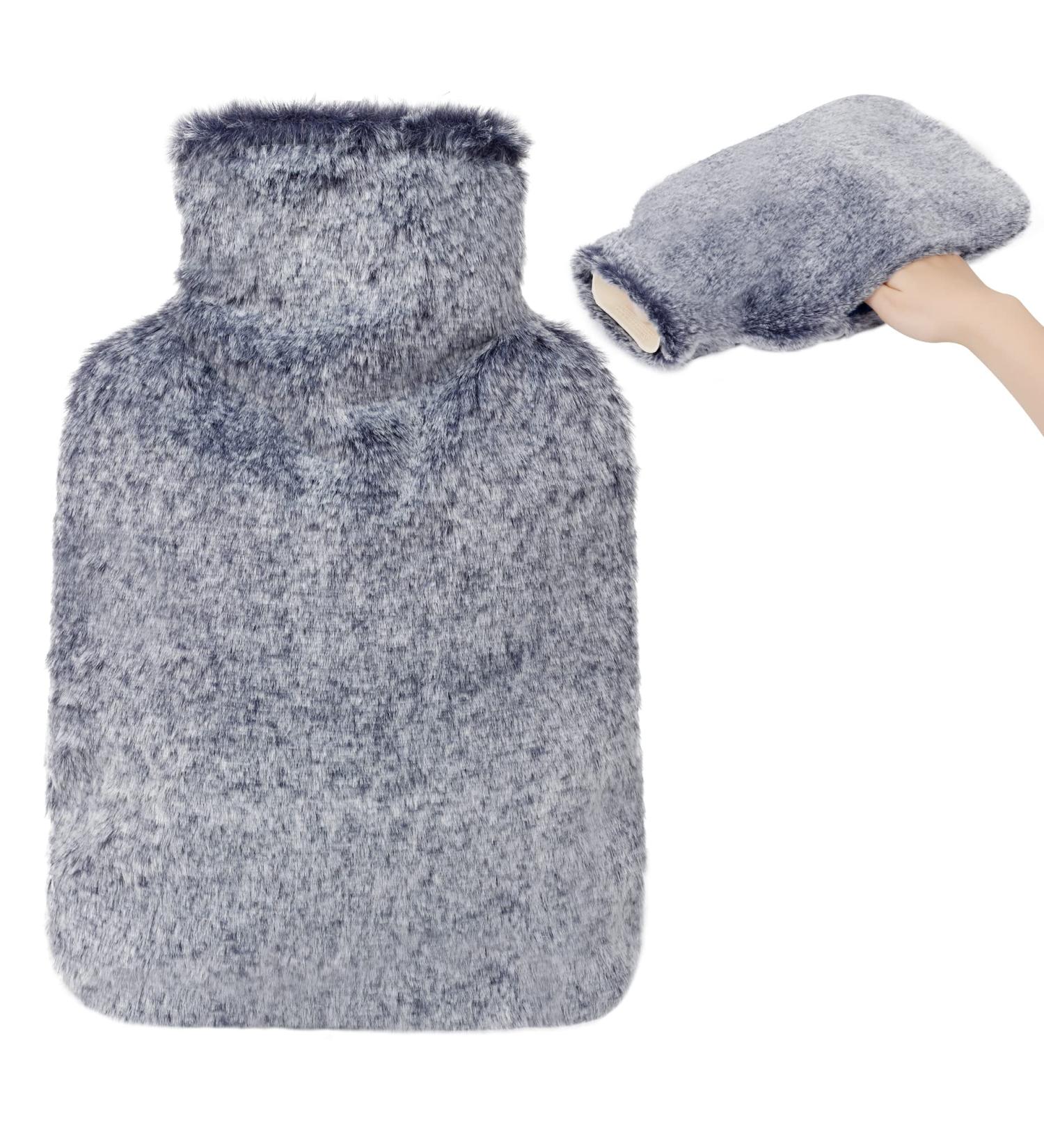 OWOZOI Hand-in Pocket Hot Water Bottle 2L Large Capacity with Soft Furry Cover - Pain Relief and Hand Warmer for Women, Children, and Elderly - Navy - Buy Online on GoSupps.com