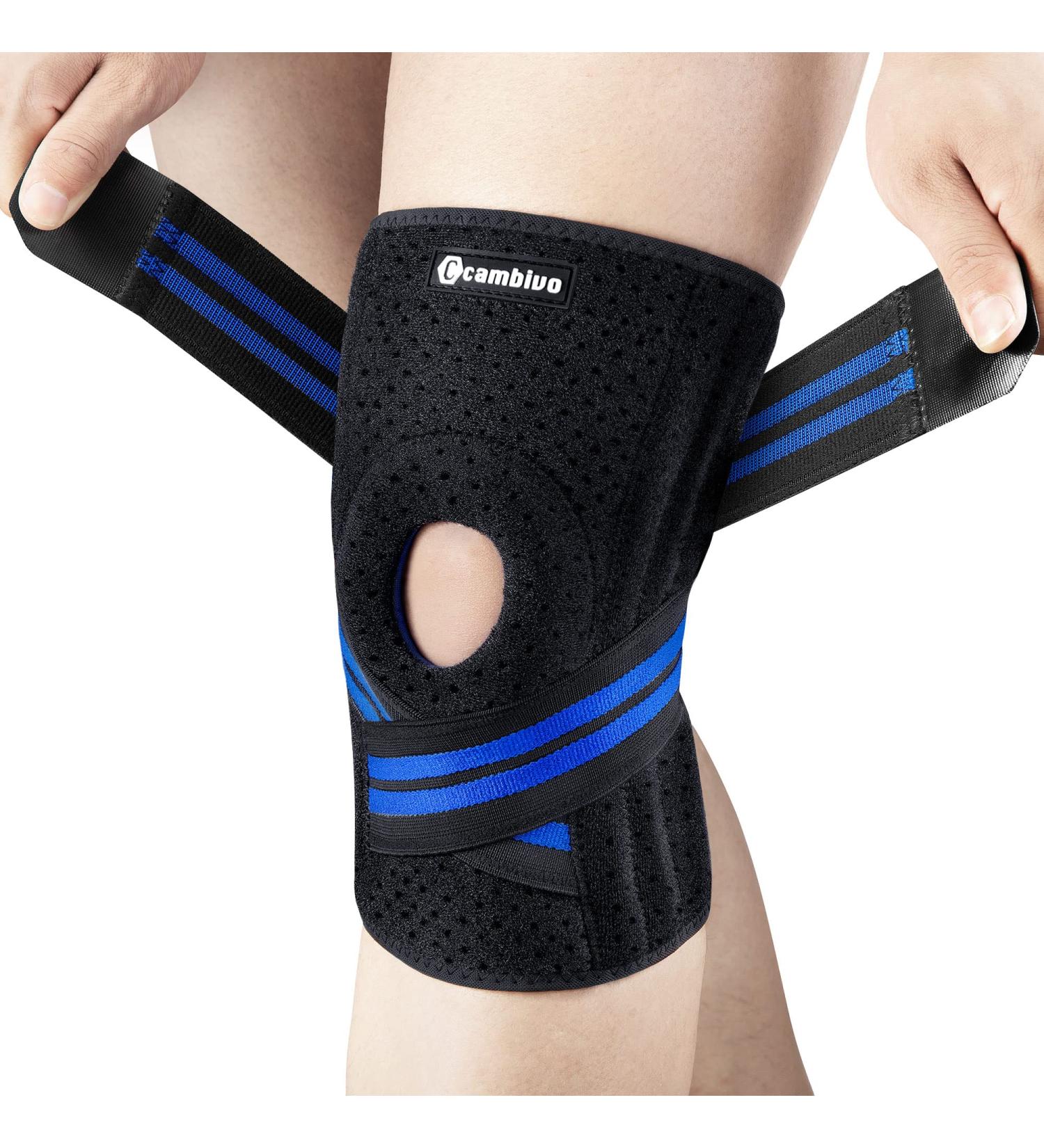 CAMBIVO Anti-Chafing Knee Brace with Side Stabilizers - Adjustable Compression Support for Meniscus Tear, ACL, MCL, Arthritis - Blue, Medium (1 Pack) - Buy Online on GoSupps.com