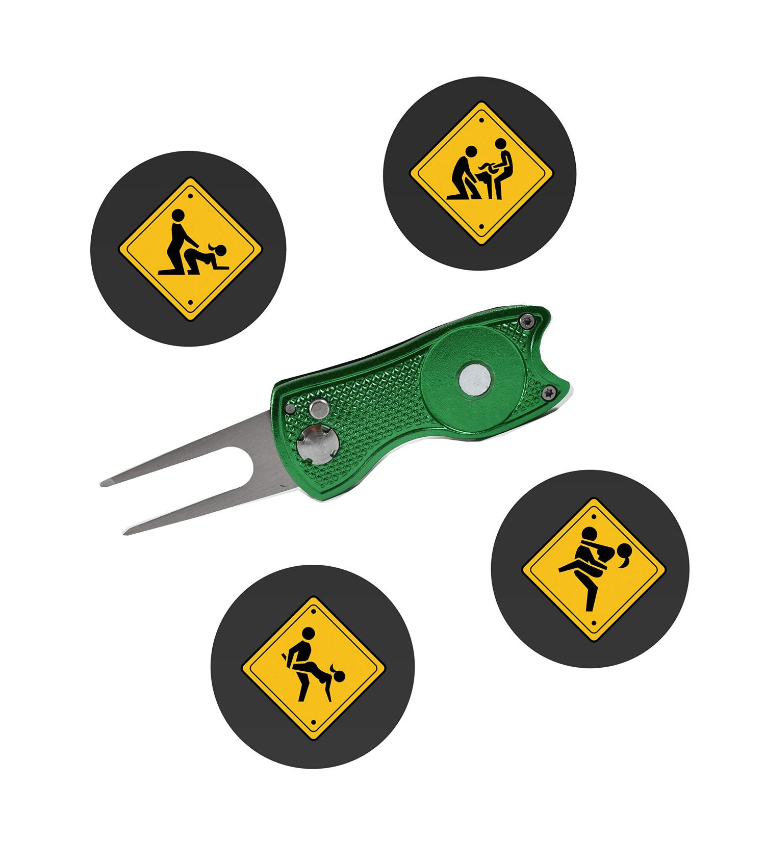 Andoji Golf Divot Repair Tool with Funny Ball Markers - Great Golf Gifts Positions (Green)