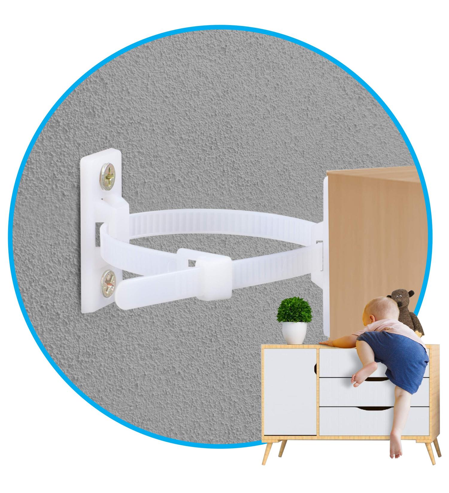 10 Pack Furniture Wall Anchor Straps for Baby Proofing | Heavy Duty Anti Tip Kit - Nylon 6T Material with Brackets - Buy Online on GoSupps.com