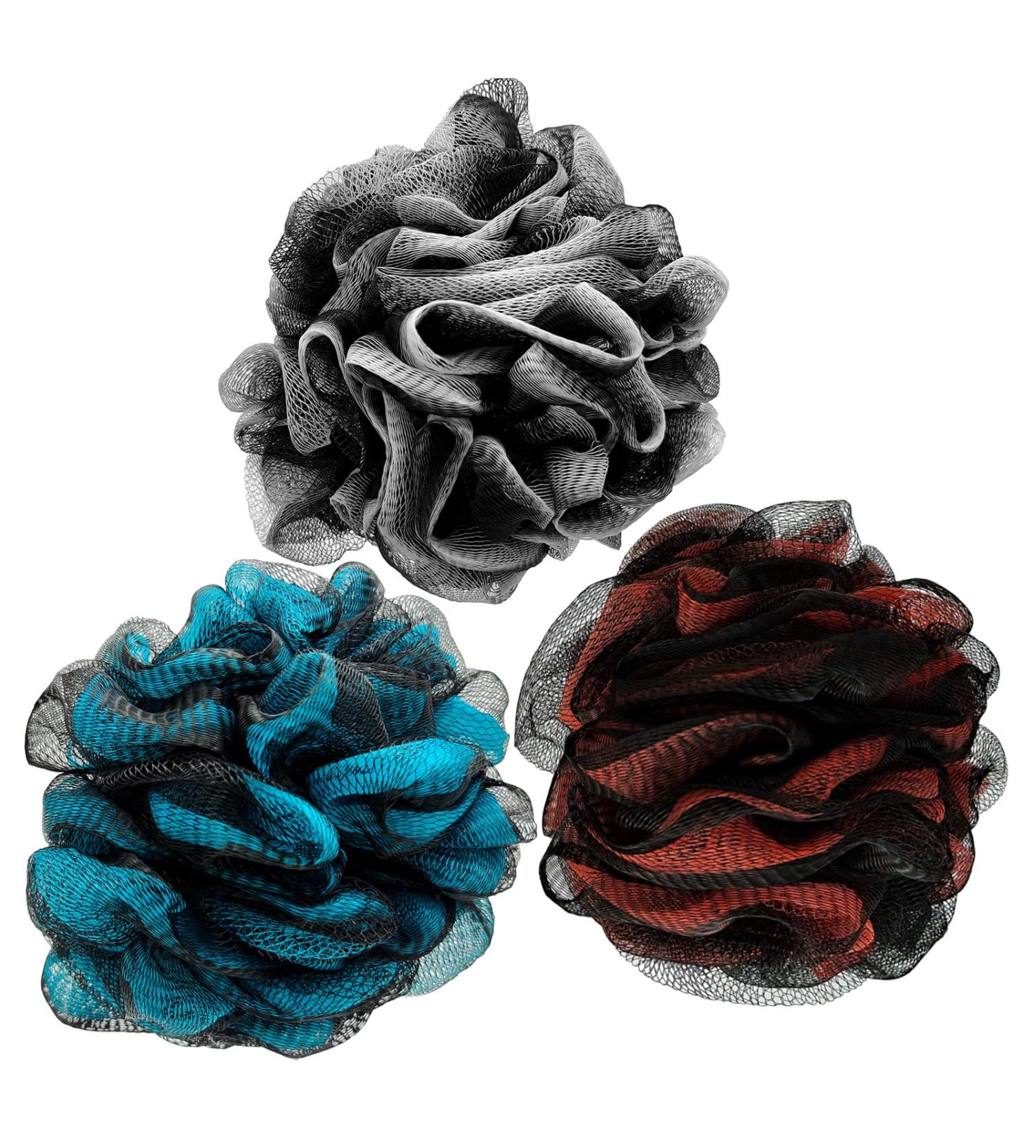 Loofah Body Scrubber 3 Pack - Exfoliating Mesh Pouf Shower Sponge for Women and Men - Buy Online on GoSupps.com