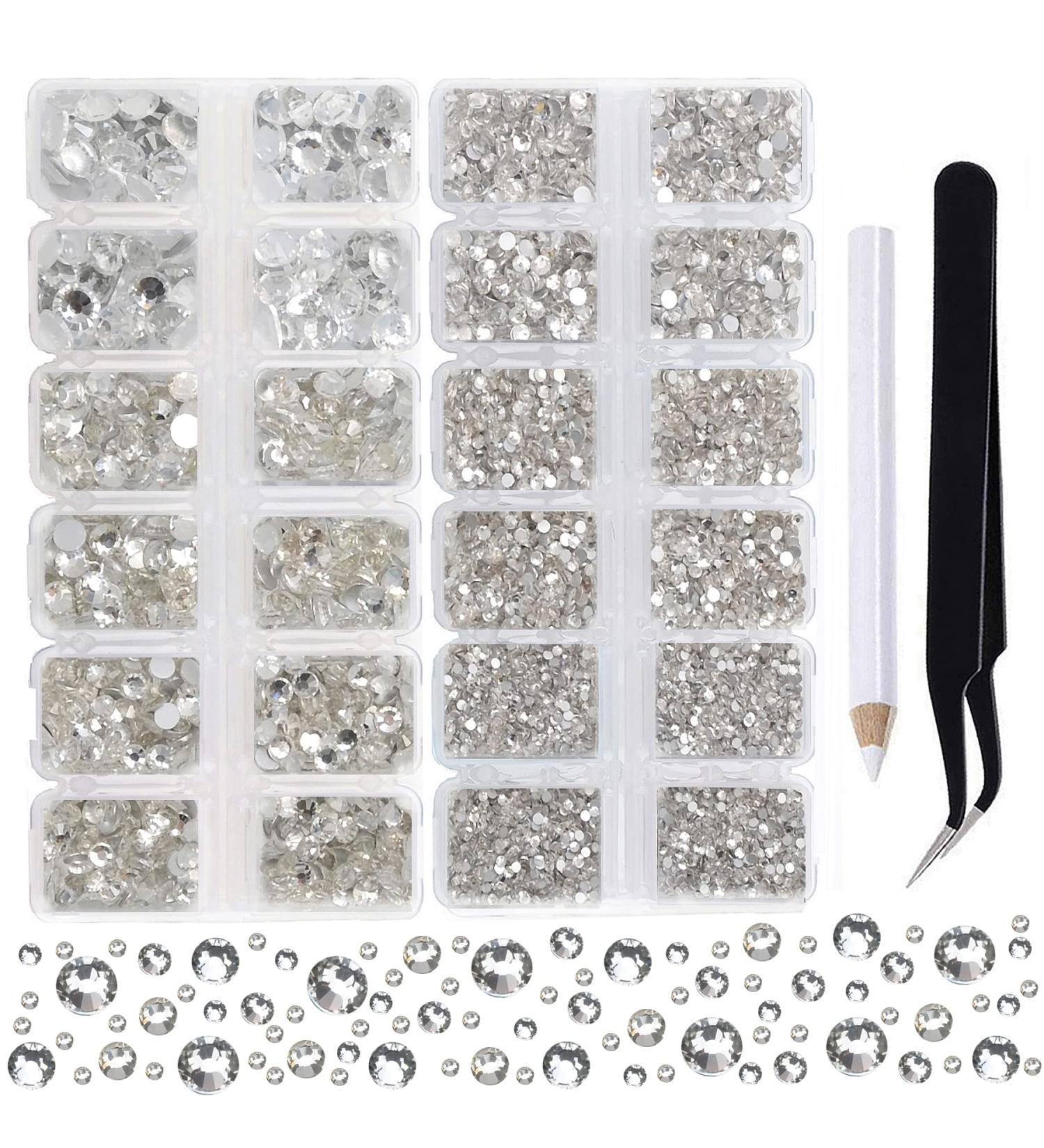 8000pcs 6-Sizes Clear Crystal Nail Art Rhinestones Set with Tools - Perfect for DIY Nail and Face Art Projects - Buy Online on GoSupps.com