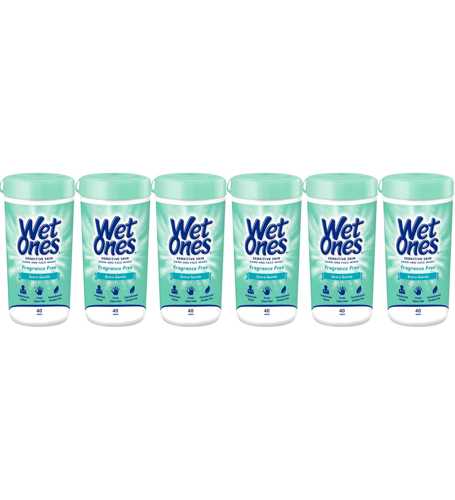 Wet Ones Sensitive Skin Hand and Face Wipes Canister 40 Count - Pack of 6 | Gentle Cleansing Wipes for Hands and Face - Buy Online on GoSupps.com