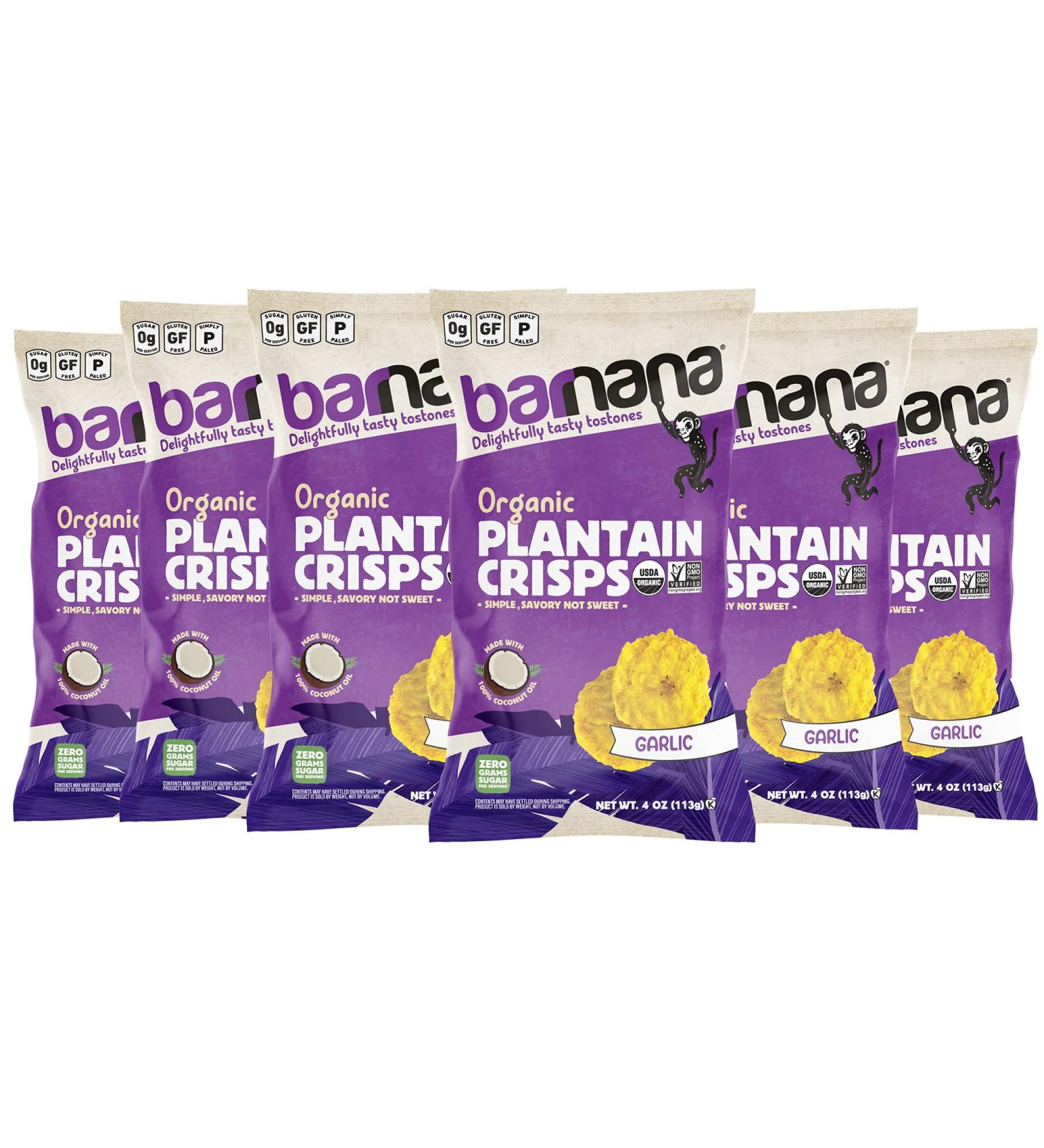 Barnana Organic Plantain Crisps Garlic 5oz - Pack of 6 | Healthy Snack Option - Buy Online on GoSupps.com