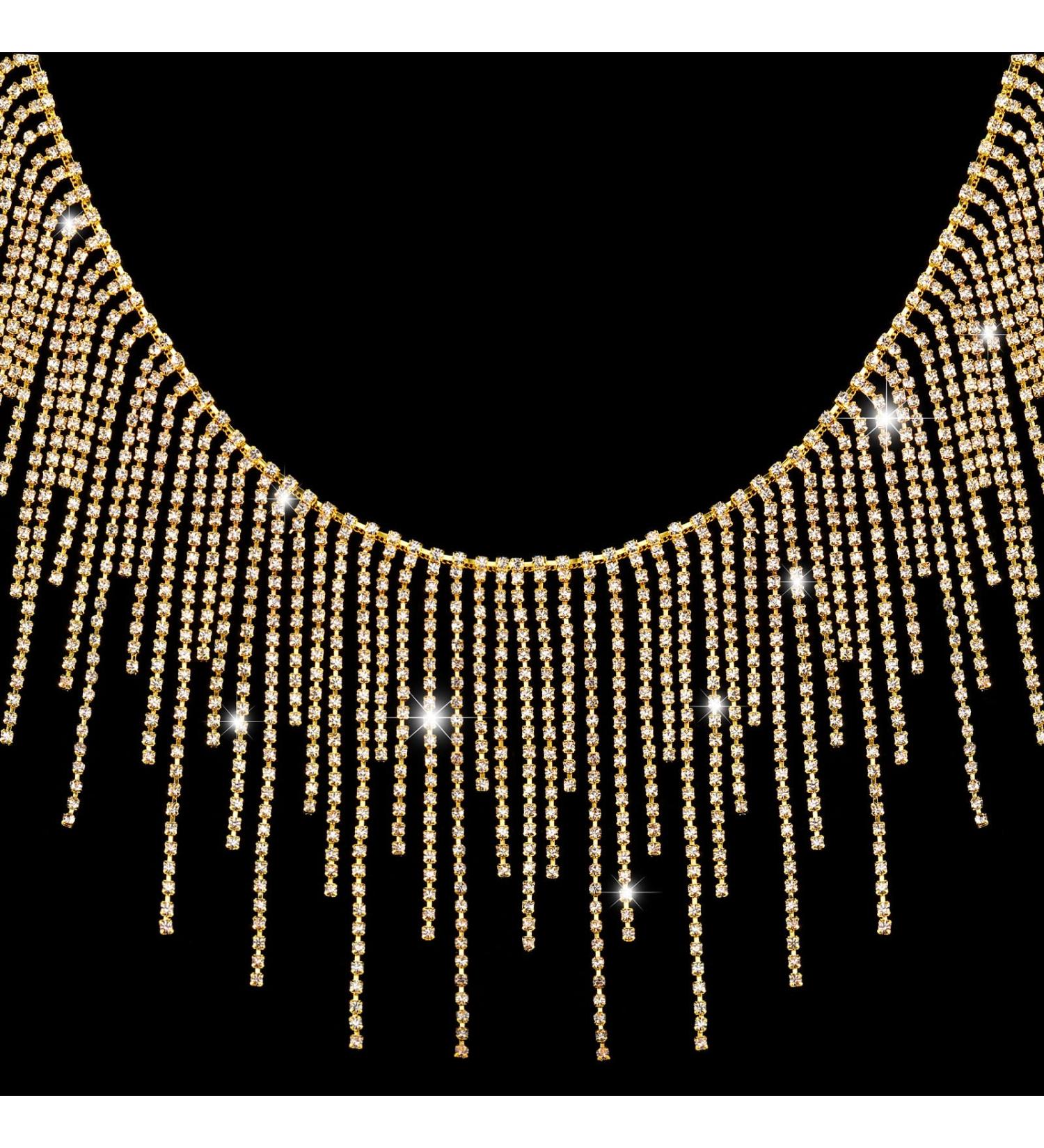 Gold Rhinestone Ribbon Tassel Chain - Crystal Fringe Trim for Sewing Crafts & Jewelry - 1 Yard - Buy Online on GoSupps.com