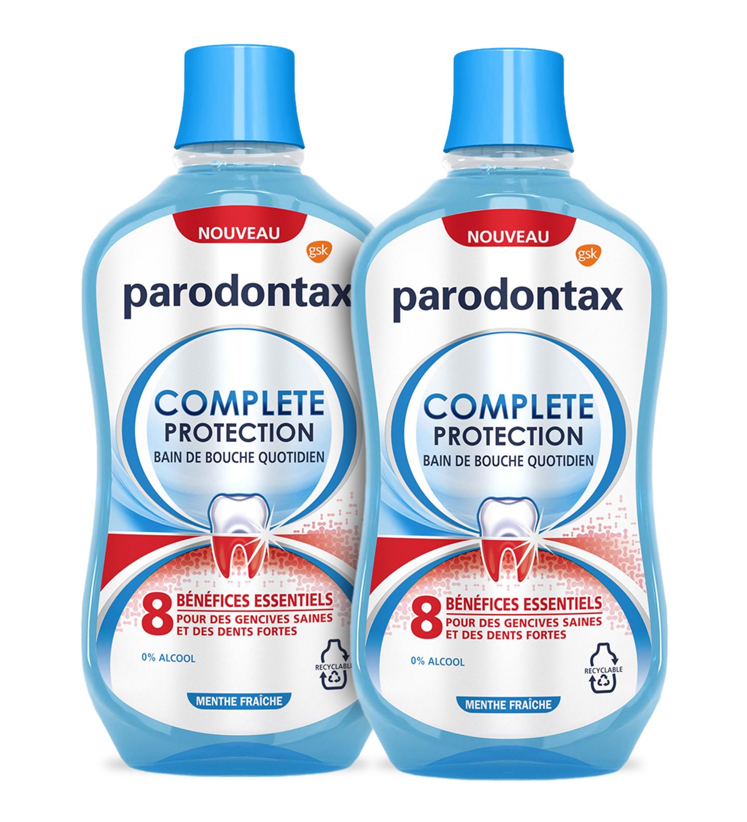 PARODONTAX - Bain de Bouche Quotidien Complete Protection - 8 B n fices pour des Gencives Saines & des Dents Fortes - Combat les Bact ries de la Plaque Dentaire - 0% Alcool - Menthe Fra che - 2x500 ml - Buy Online on GoSupps.com