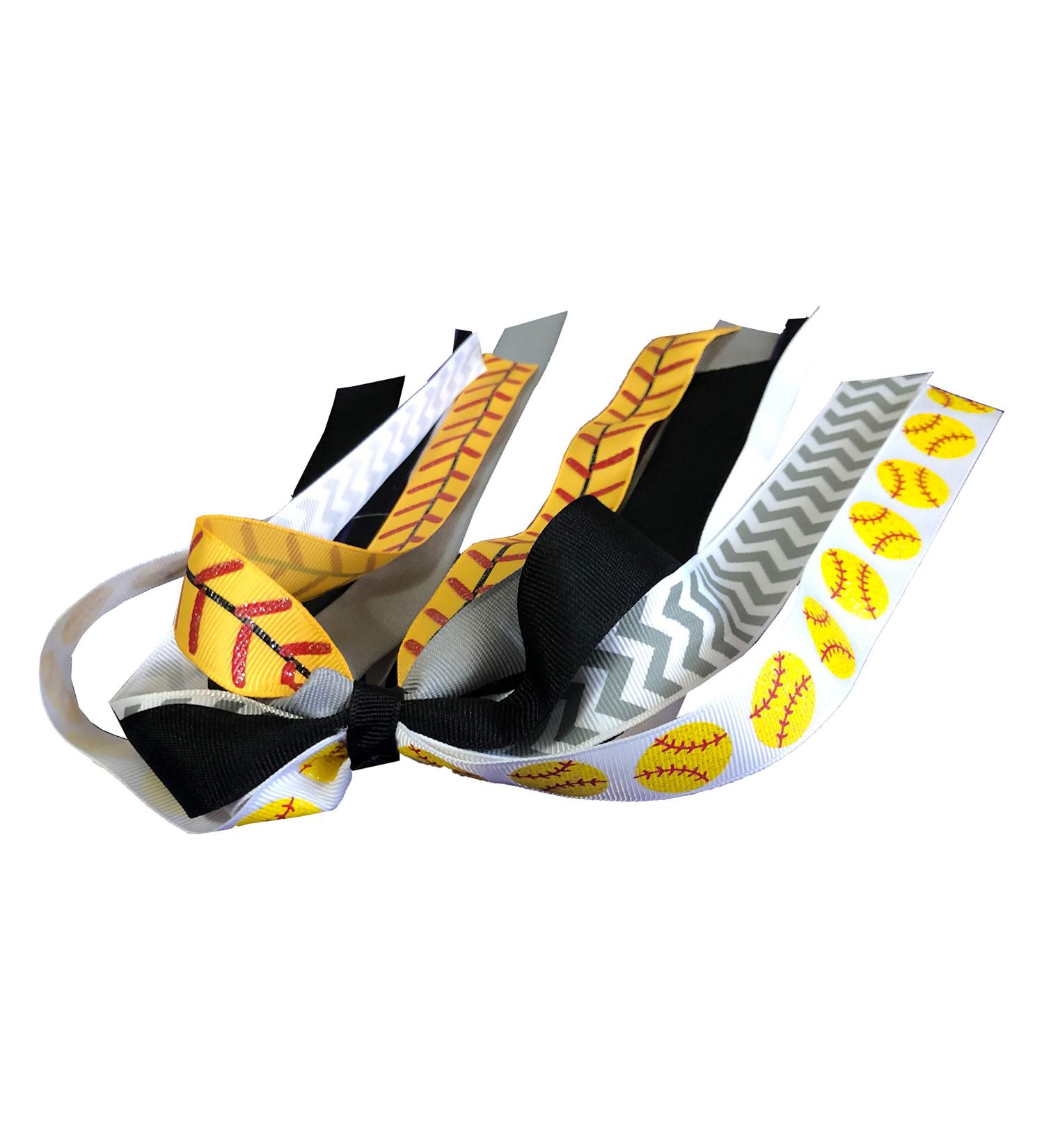 Softball Glitter Ponytail Bows  Gray Chevron  Black & White  Girls Hair Accessories