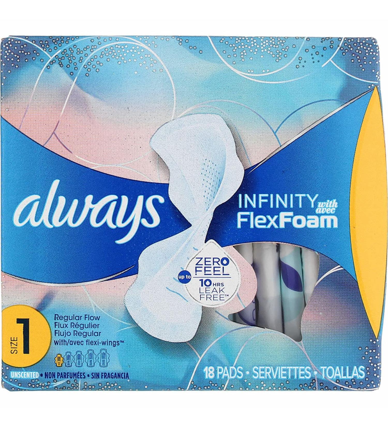 Always Infinity Flex Foam Size 1 Pads - Regular Flow, Unscented, 18 Count - Buy Online on GoSupps.com