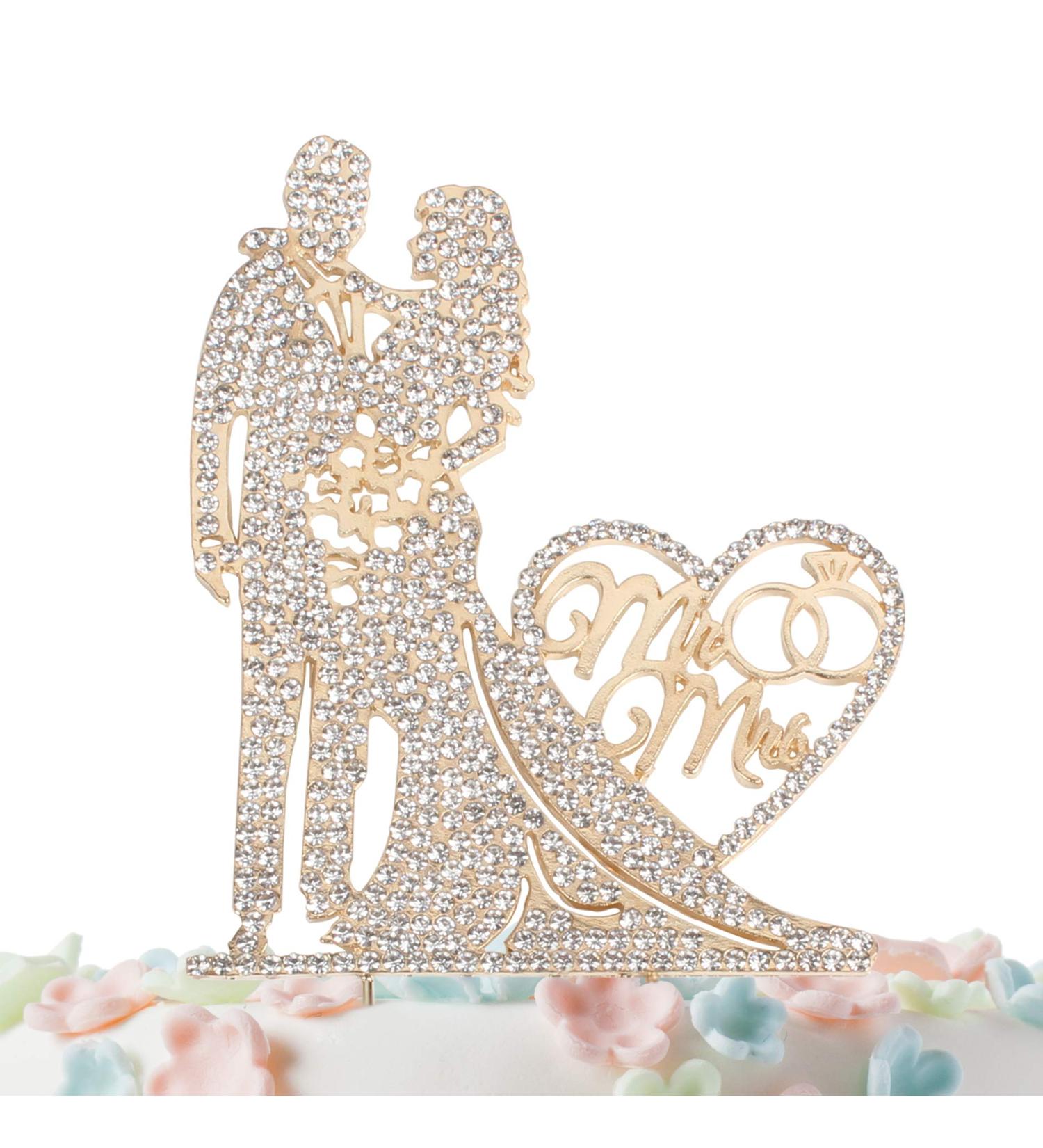 Mr and Mrs Cake Topper Rhinestone Crystal Metal Love Wedding Cake Topper Funny Bride and Groom Gold Mr-gold - Buy Online on GoSupps.com