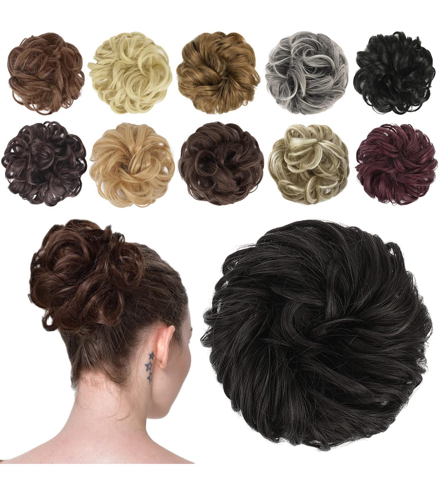 FESHFEN Synthetic Wavy Curly Messy Bun Hair Piece in Darkest Brown - Updo Hairpiece for Women Girls Kids - 1PCS 38g - Buy Online on GoSupps.com