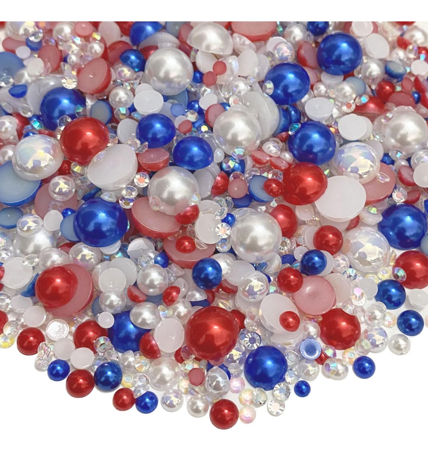50g AB Color Mix Flatback Resin Rhinestones & Pearls for DIY Crafts - White/Red/Dark Blue Series - Buy Online on GoSupps.com