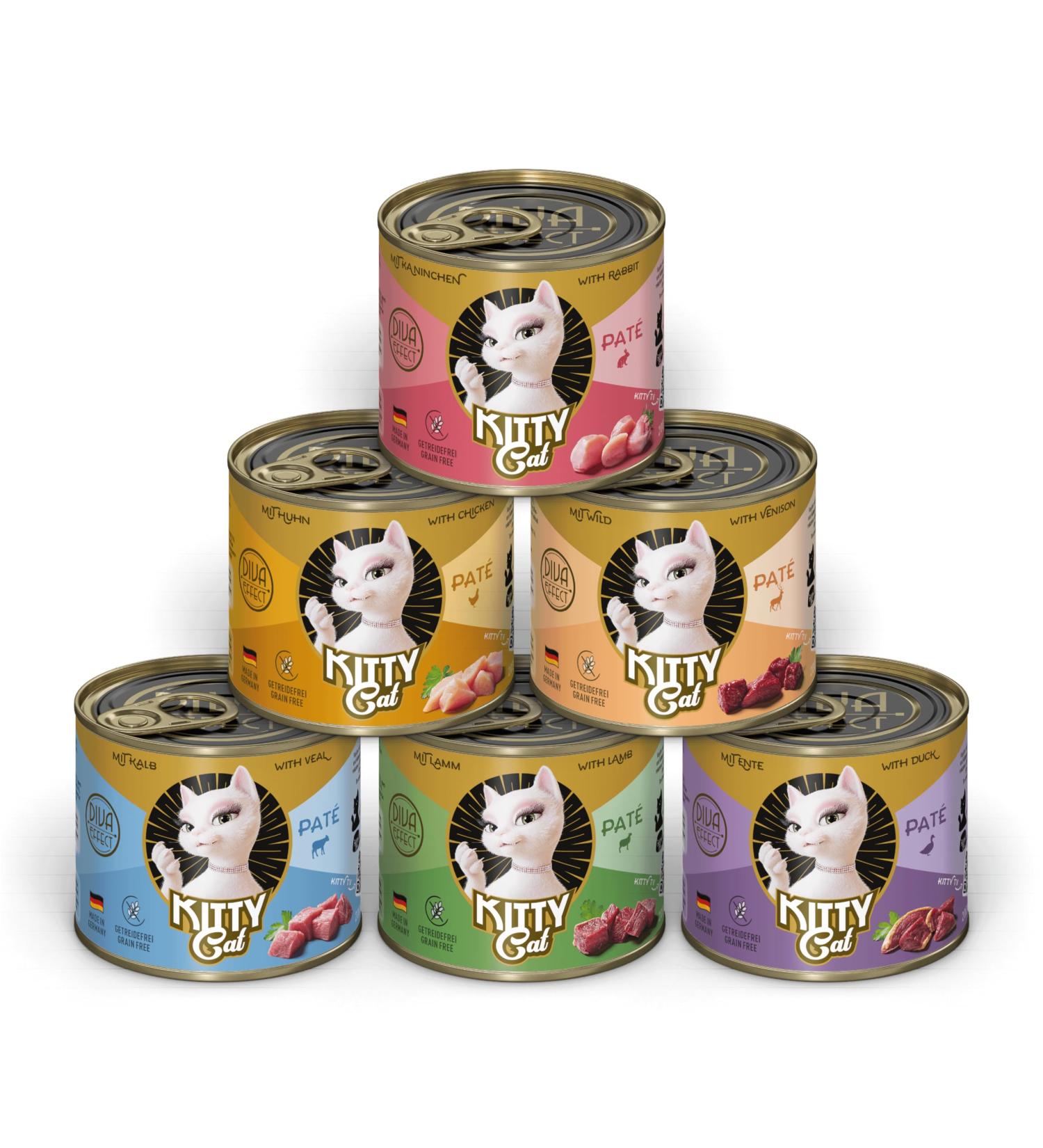 KITTY Cat Paté Mix 1, 6 x 200 g, wet cat food in a trial pack, grain-free cat food with