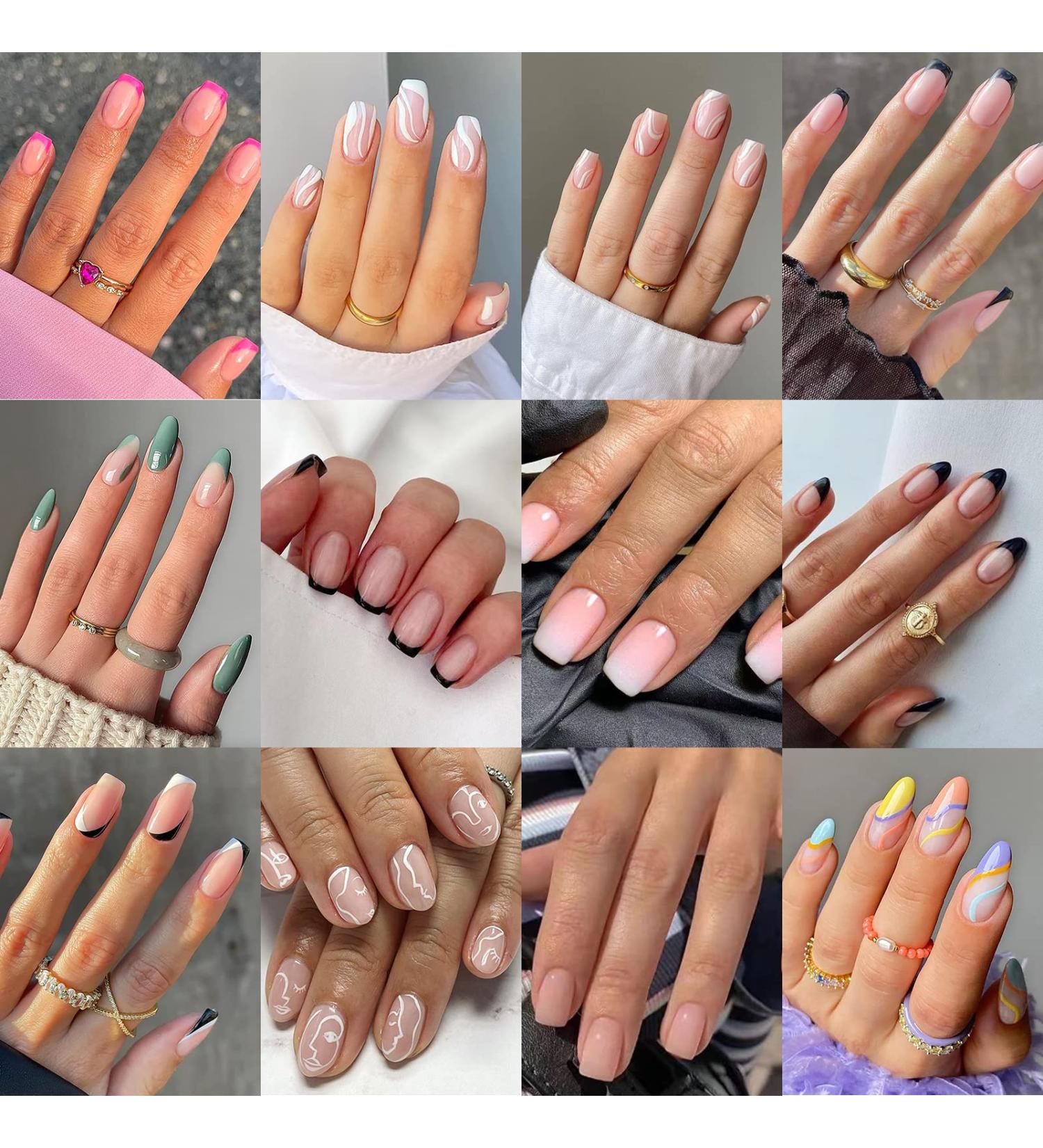 12 Packs Misssix Short French Tip Press on Nails Set - Almond and Square Fake Nails with Nail Glue for Women - Buy Online on GoSupps.com