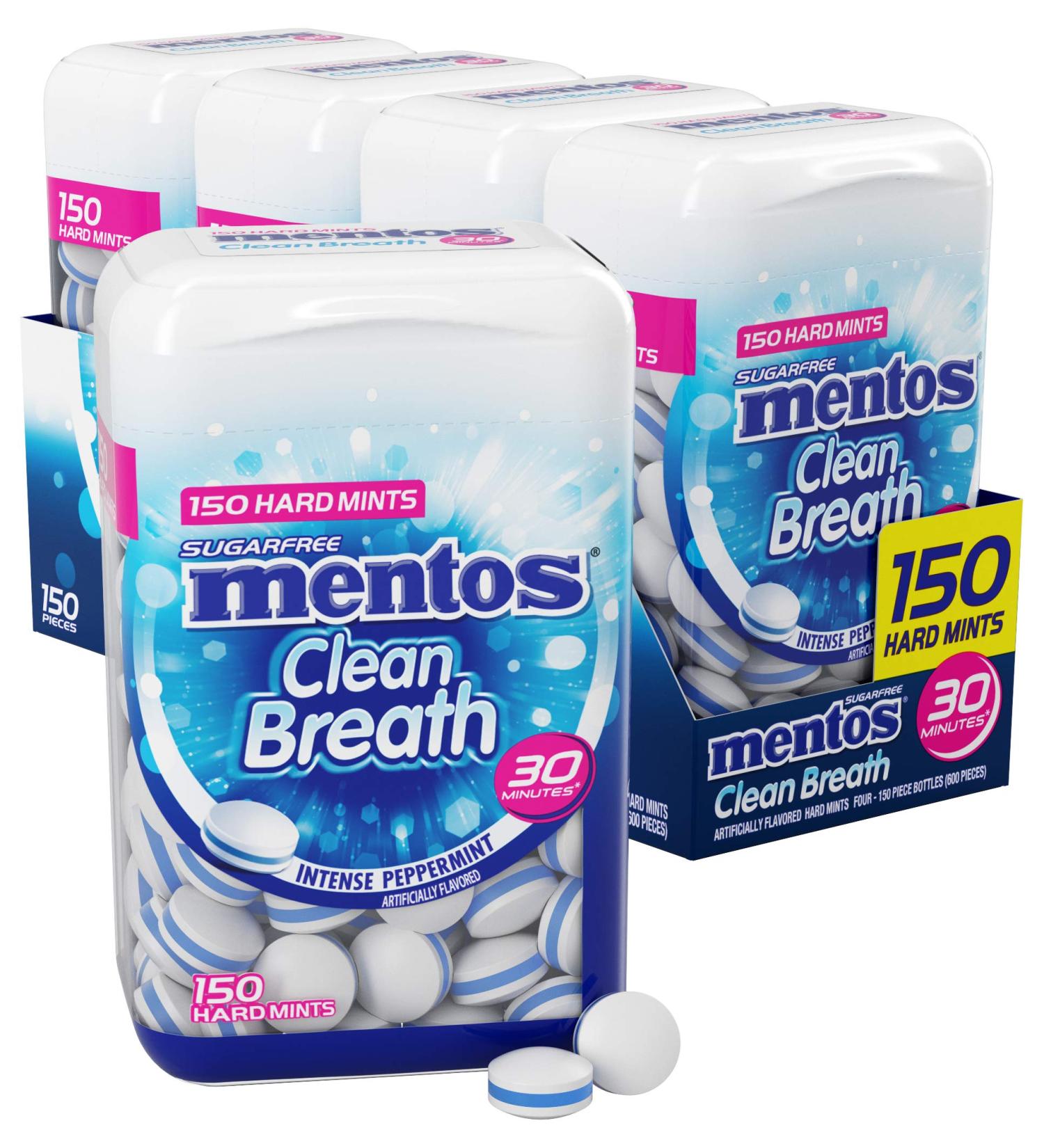 Mentos Clean Breath Sugarfree Hard Mint 150pc Intense Peppermint - Pack of 4 Bottles - Buy Online on GoSupps.com