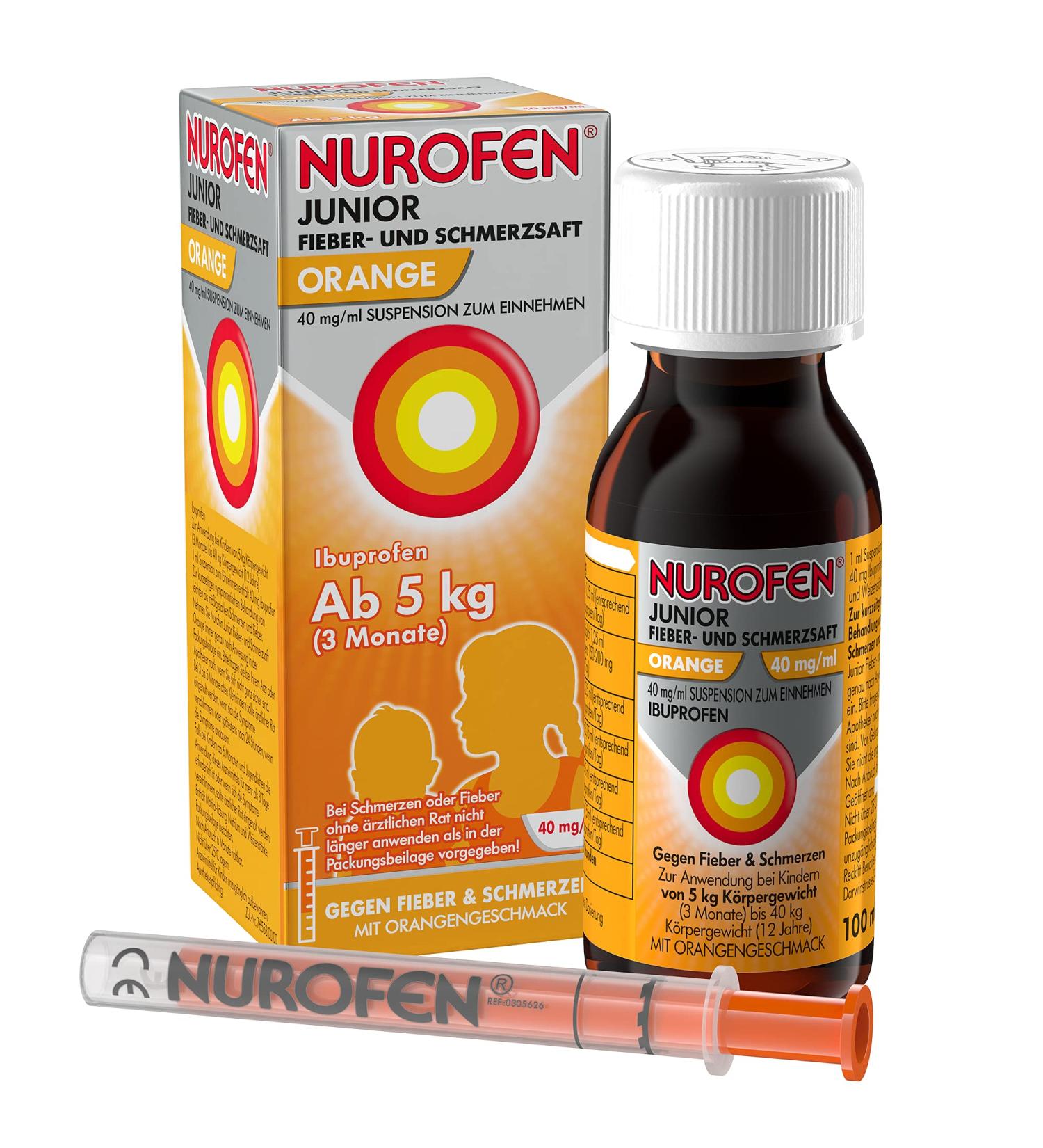 Nurofen Junior Fever & Pain Juice - Orange Flavor 40mg/ml for Quick Relief (100ml) - International Shipping Available - Buy Online on GoSupps.com