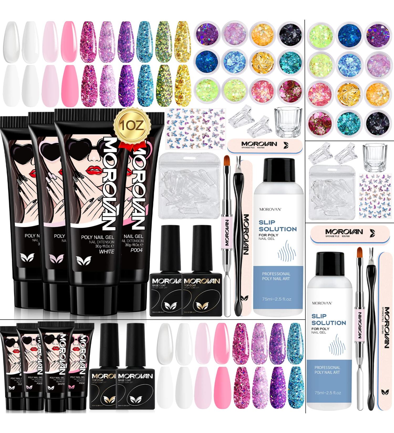 Morovan 30ML Poly Gel Nail Kit - Professional 4 Colors Gel Extension Set with Base & Top Coat - Large Capacity Poly Nail Gel Kit for Beginners - Buy Online on GoSupps.com
