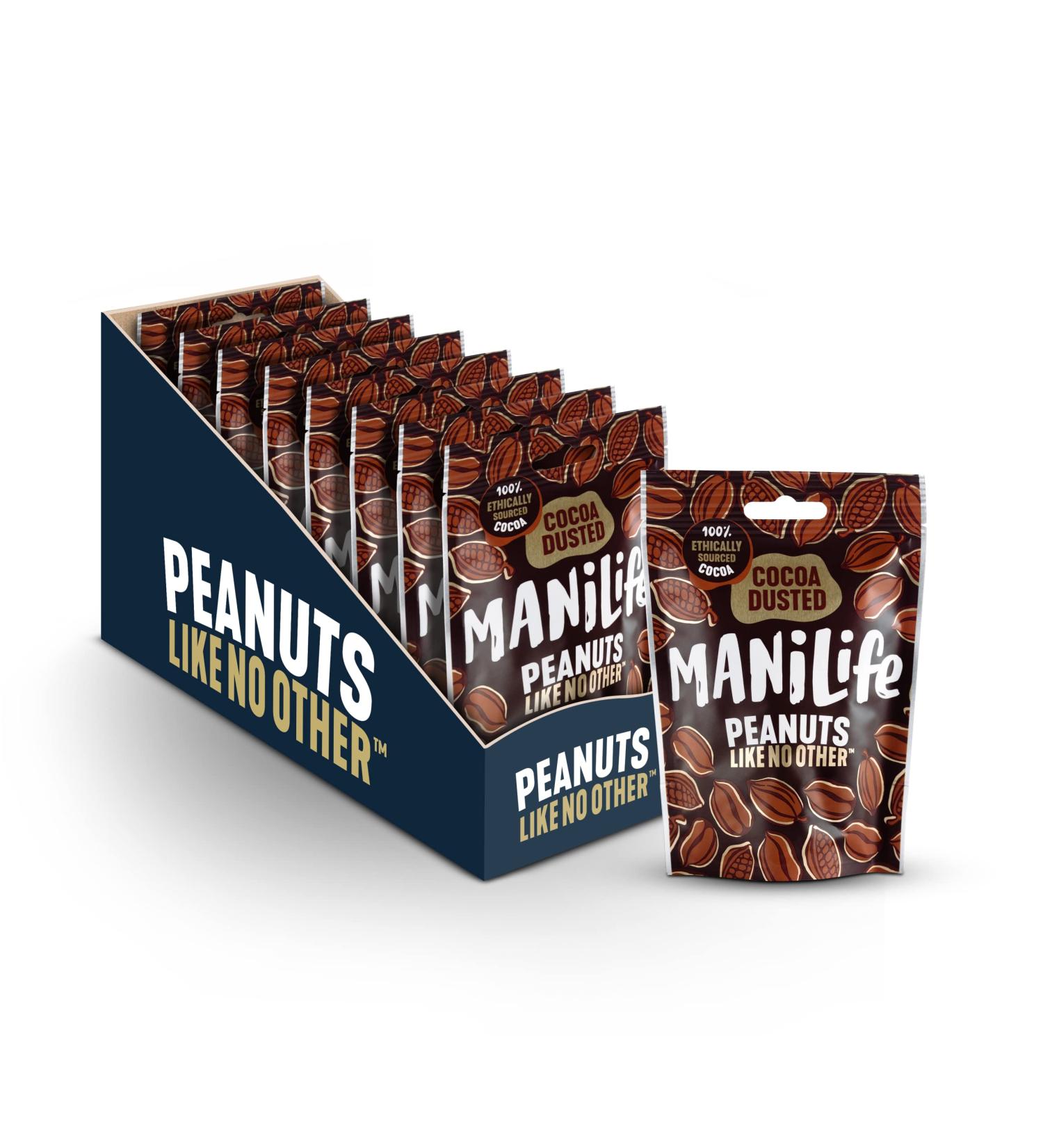 ManiLife Cocoa Dusted Peanuts - 100% Ethically Sourced | Great for Sharing (8 x 75g) - Buy Online on GoSupps.com