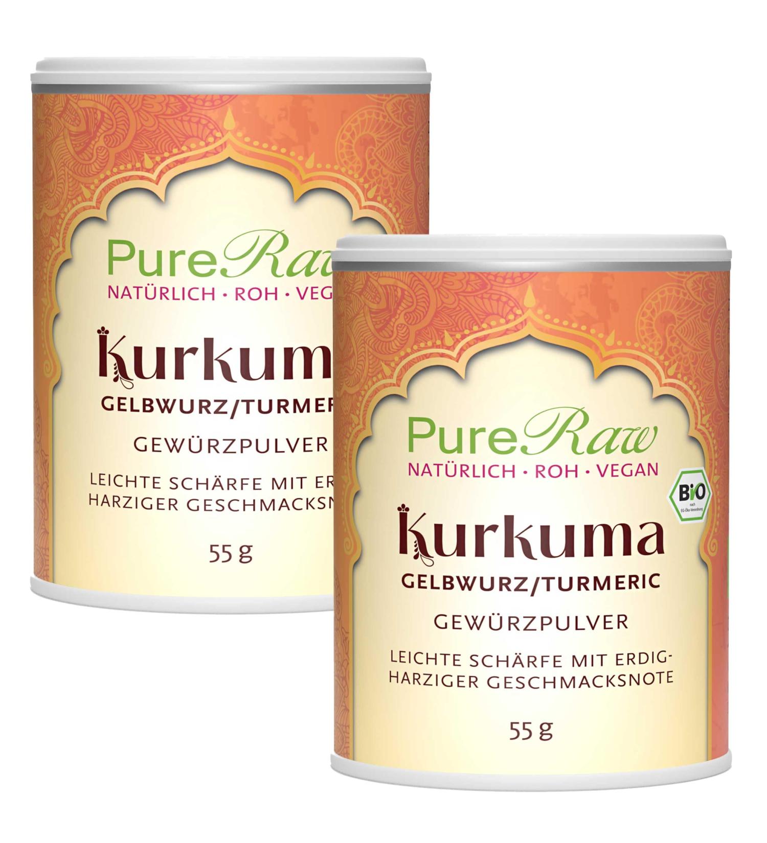Organic Kurkuma Powder - Raw Vegan Turmeric Powder | Pureeraw 110g (2x55g) - Ayurvedic Herbs & Spices - Buy Online on GoSupps.com