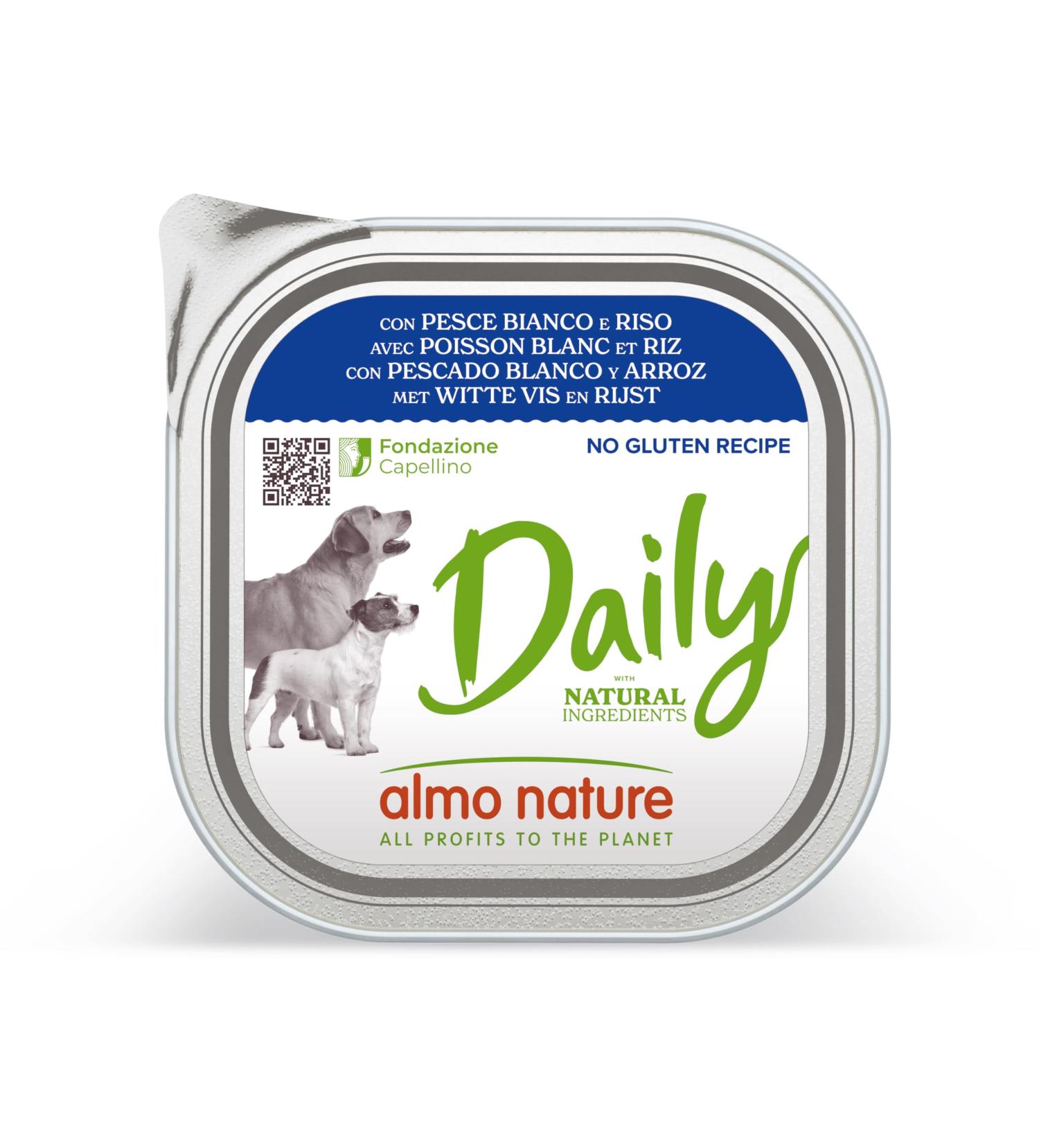 Almo Nature Daily Dog - Wet Food for Dogs with White Fish and Rice - P t for Adult Dogs: 9 trays of 300g