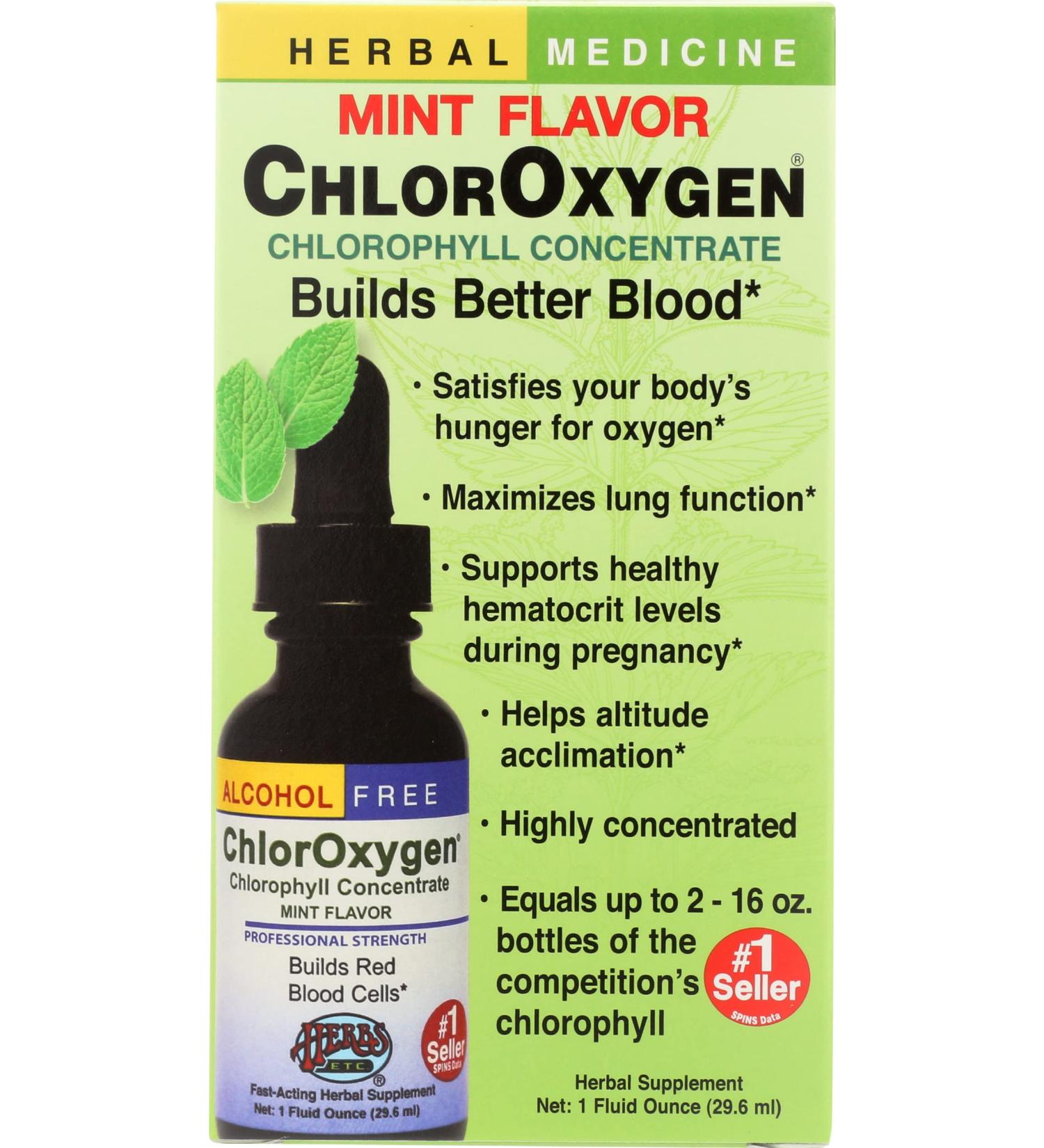 Herbs Etc. ChlorOxygen Alcohol-Free Chlorophyll Concentrate - Mint Flavor, 1 fl oz - Buy Online on GoSupps.com