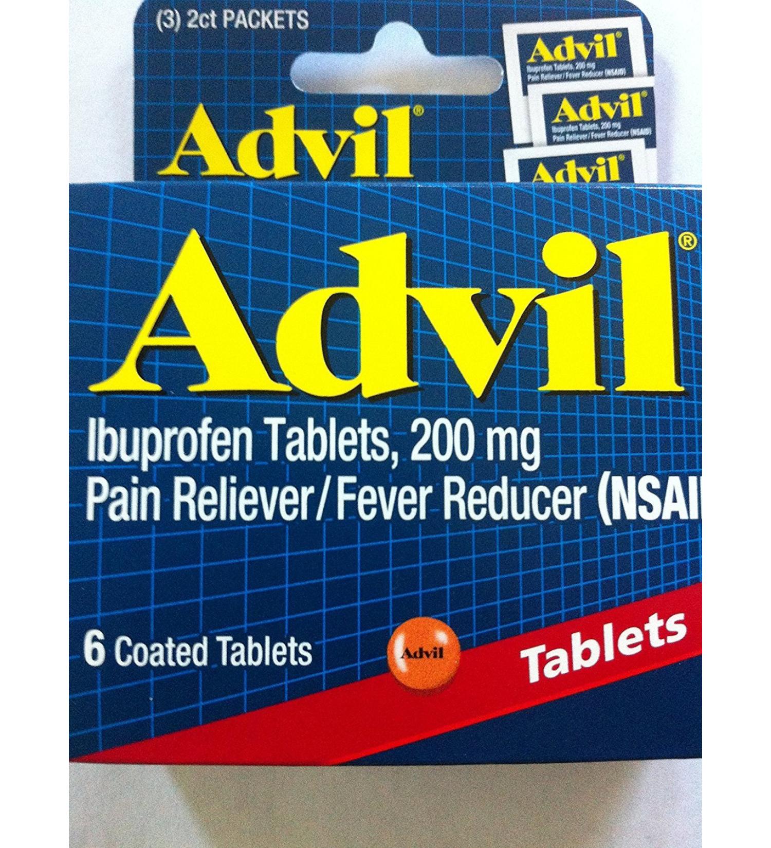 Advil Ibuprofen Tablets 200mg - Pain Reliever/Fever Reducer - 6 Coated Tablets - Buy Online on GoSupps.com