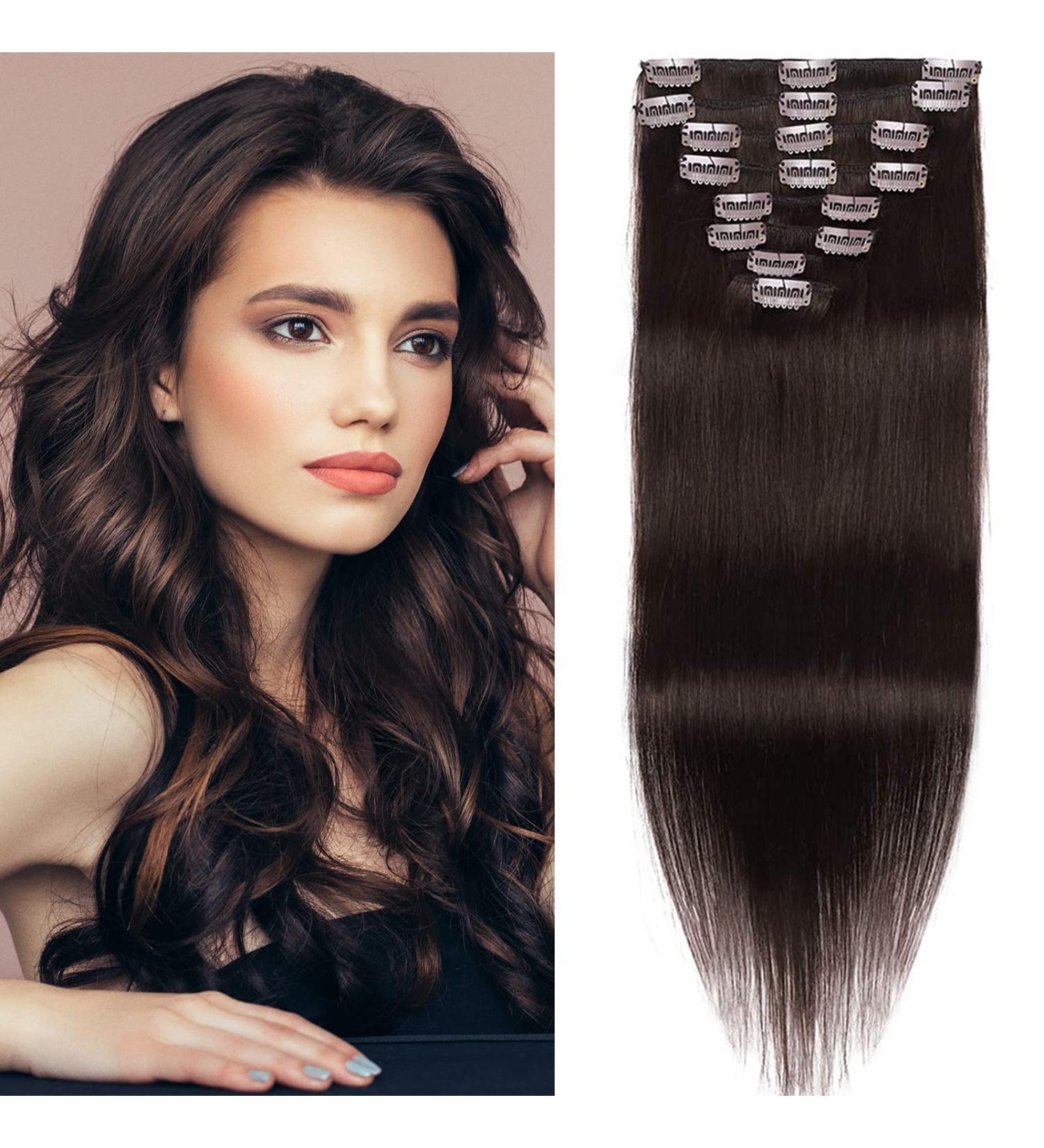 SEGO Clip-In Hair Extensions - 100% Remy Real Hair Dark Brown #2 56 cm (160g) - Partial Set for Full Volume - Buy Online on GoSupps.com