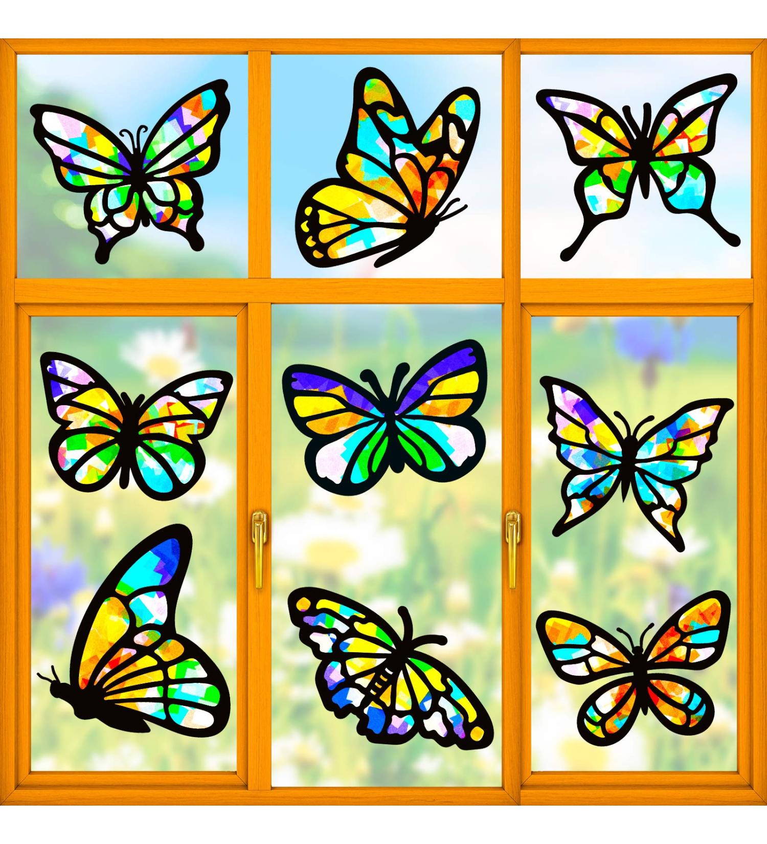 9-Piece Butterfly Suncatcher Craft Kit with 12 Colors Tissue Paper - Kid-Friendly DIY Window Art & Party Favors - Buy Online on GoSupps.com