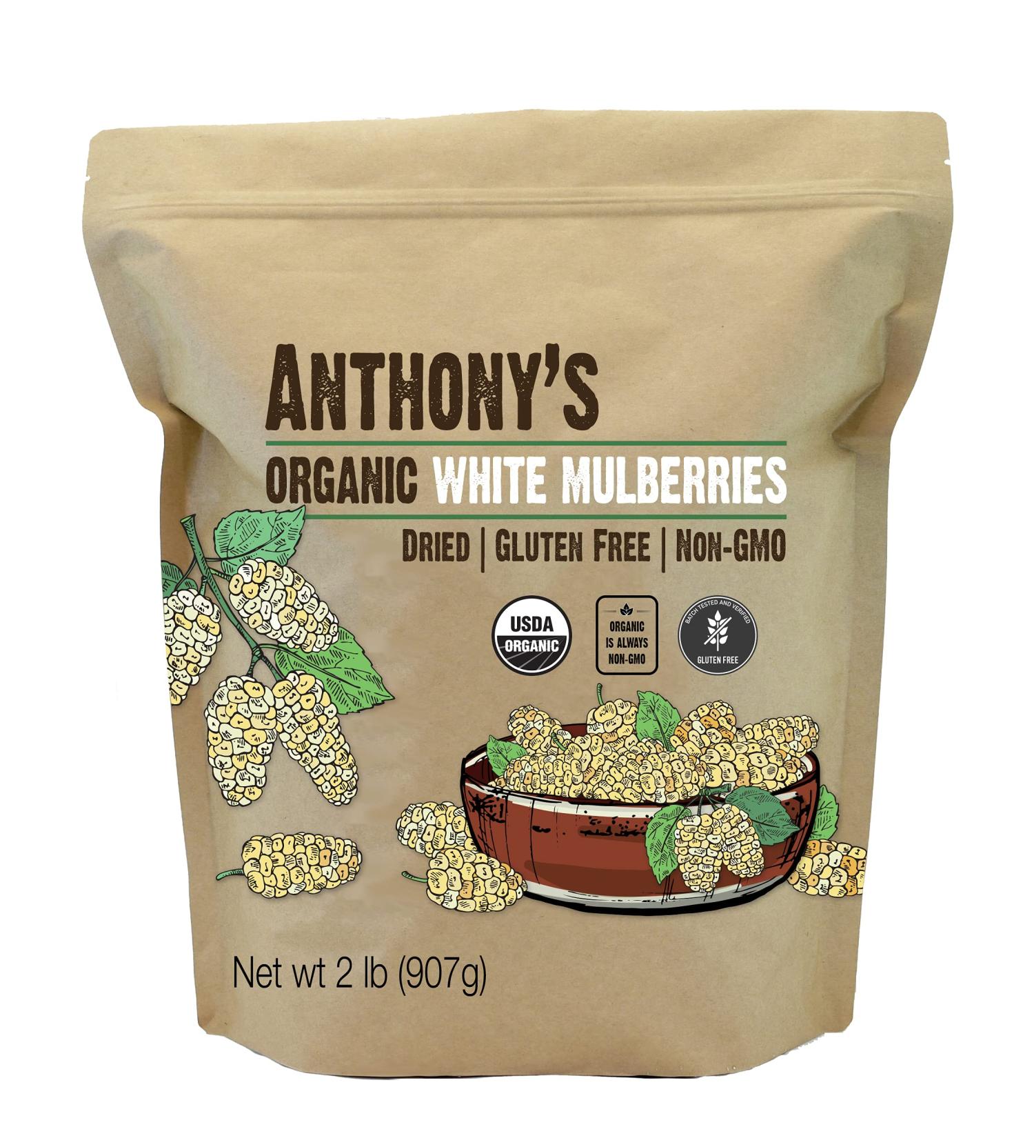 Anthony's Organic White Mulberries  2 lb  Sun Dried  Gluten Free & Non GMO 2 Pound (Pack of 1) - Buy Online on GoSupps.com