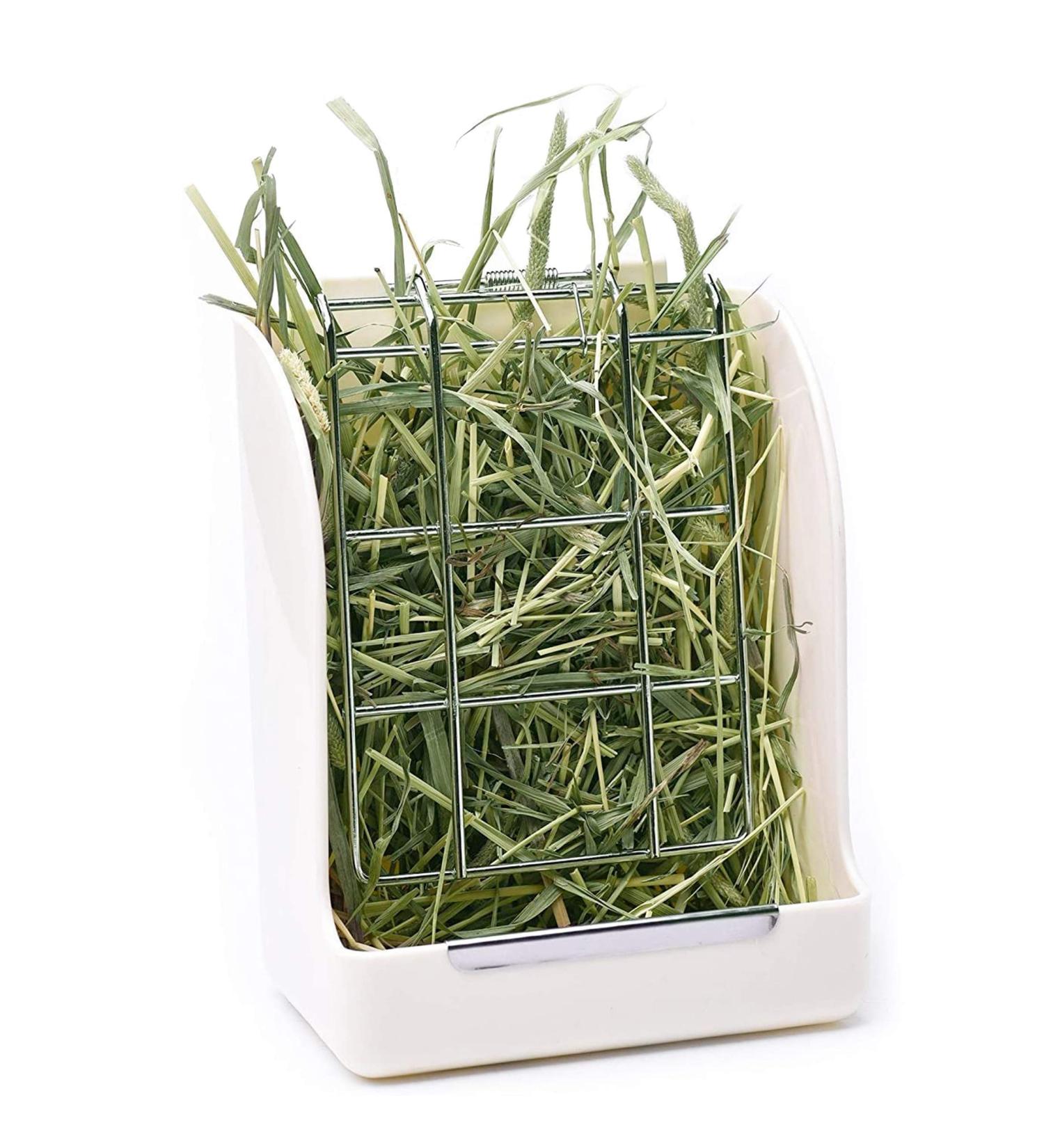 CalPalmy Hay Feeder for Rabbits, Guinea Pigs, Chinchillas - Reduce Waste with Hanging Alfalfa/Timothy Dispenser - White - Buy Online on GoSupps.com