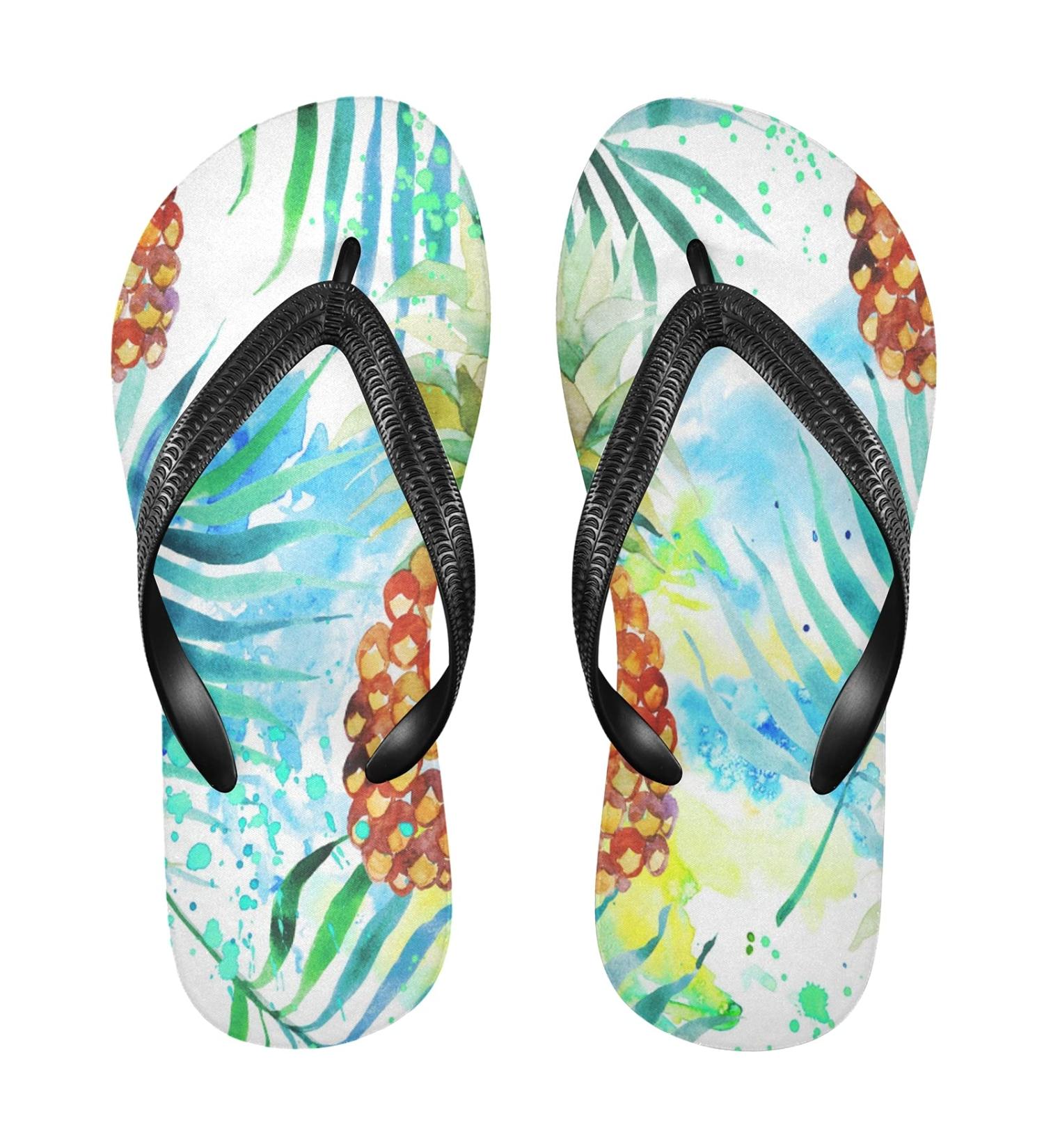 Buy Mnsruu Palm Pineapple Flip Flop Sandals - Colorful Oil Painting Home Slippers for Men & Women - Perfect for Travel Spa & Bedroom - Buy Online on GoSupps.com