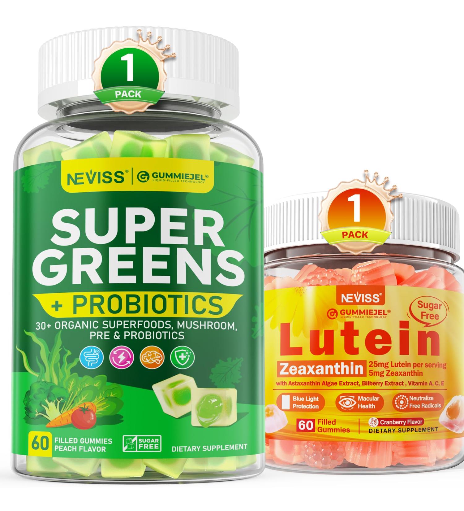 NEVISS Super Greens Gummies 60 Count + Lutein Gummies 60 Count - Buy Online on GoSupps.com