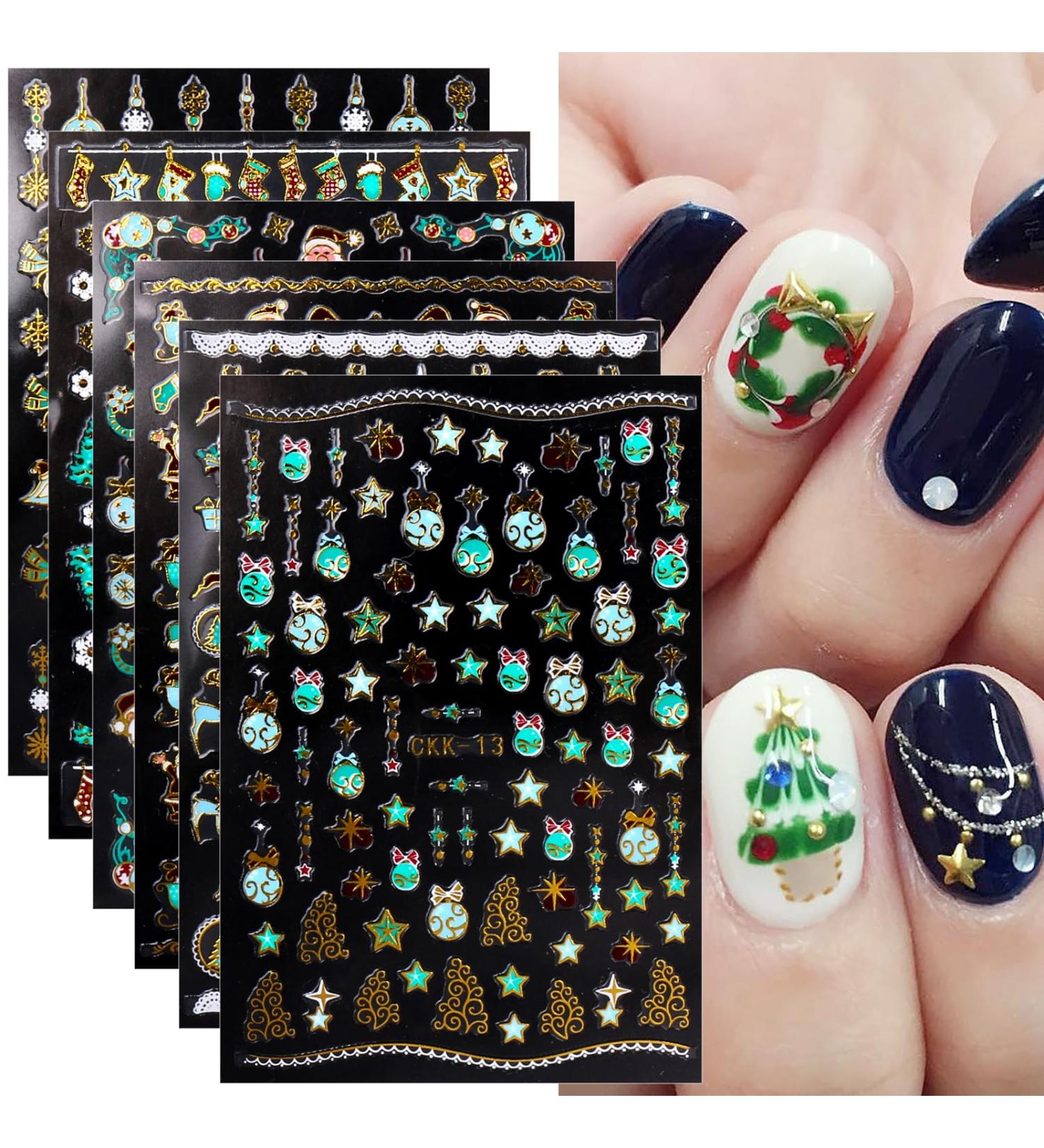 JMEOWIO 12 Sheets Christmas Nail Art Stickers Decals Self-Adhesive Snowflake Xmas Winter Holiday Colorful Nail Supplies Nail Art Design Decoration Accessories - Buy Online on GoSupps.com