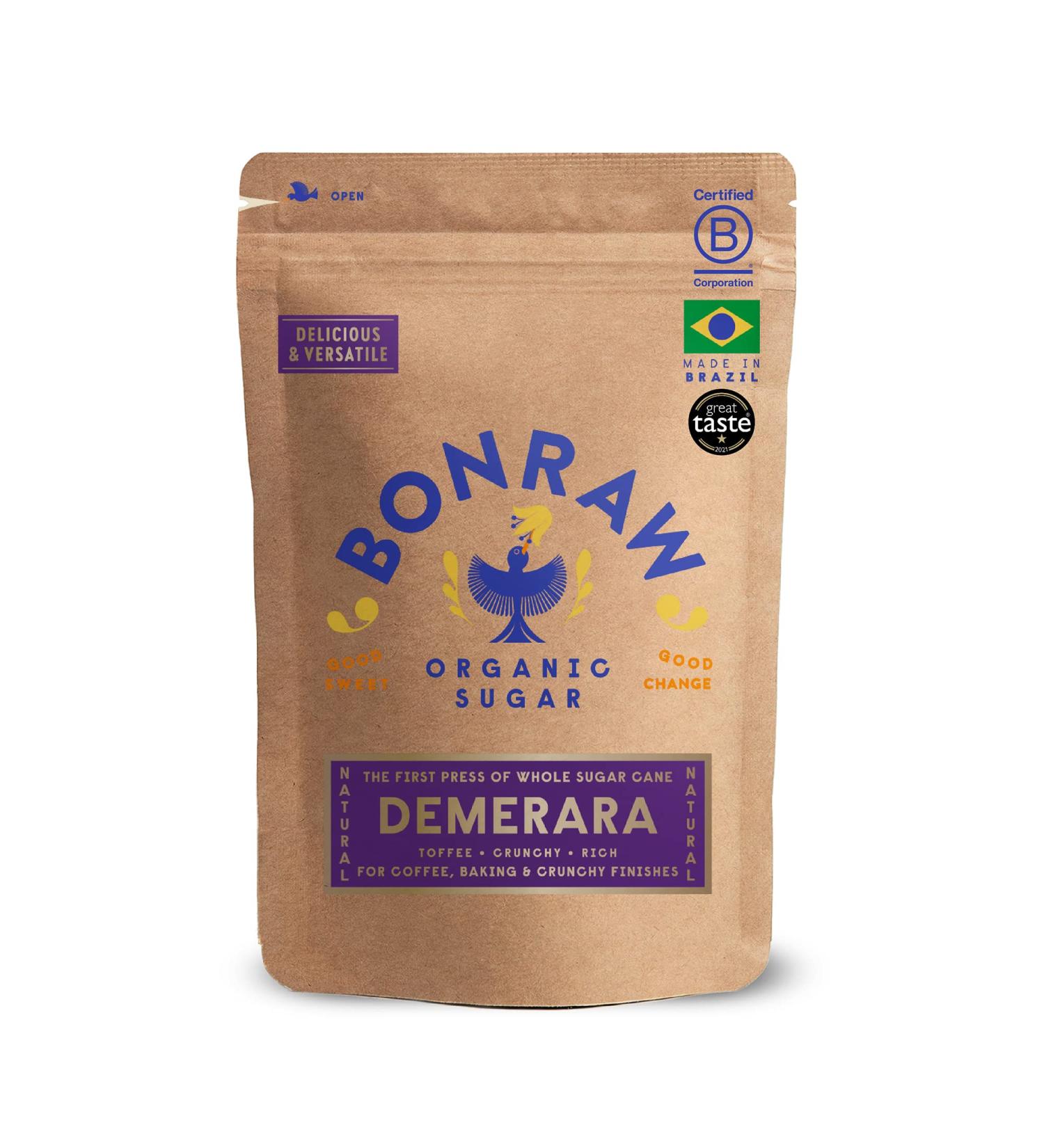 BONRAW Organic Demerara Sugar Granulated Natural Unrefined Cane Sugar Brown Vegan - 1kg - Buy Online on GoSupps.com