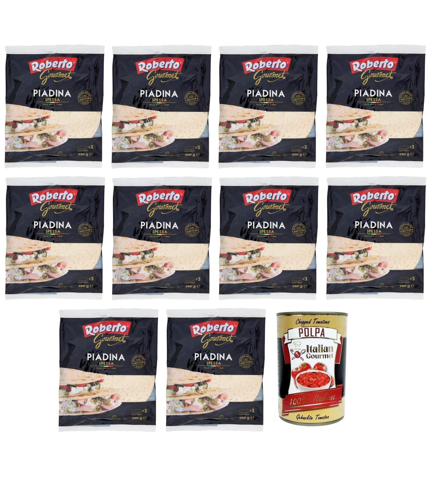 Roberto Gourmet Piadina Spessa Piadina 350 g Pack of 10 Each Pack Contains 3 Envelopes + Polpa di Pomodoro 400 g - Buy Online on GoSupps.com