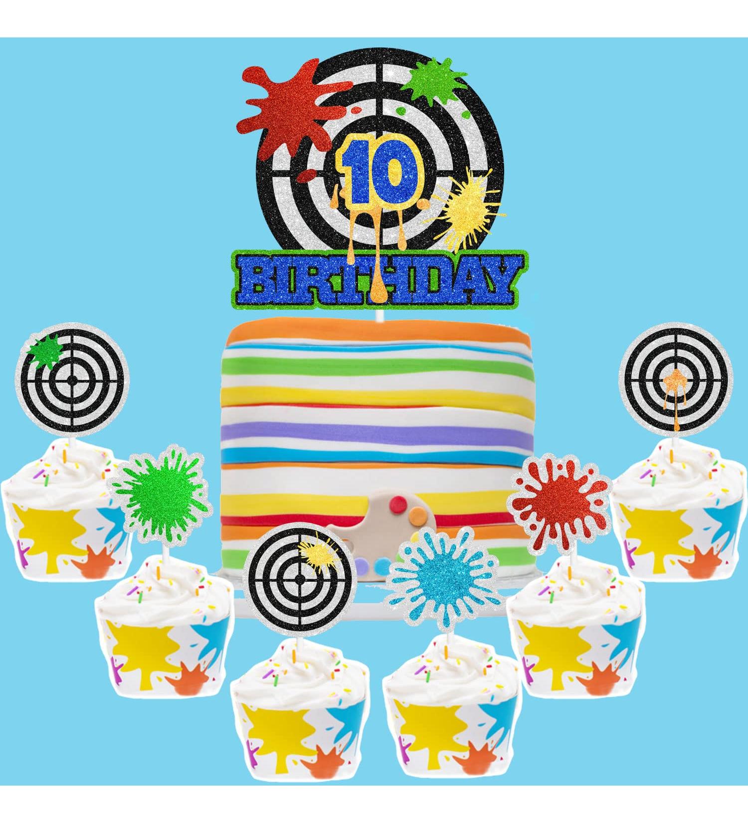 Paintball Shooting Happy birthday Cake Topper - for paint splats party paintball game party splash Bundle Paint Splats decoration - SugarGera (10) - Buy Online on GoSupps.com