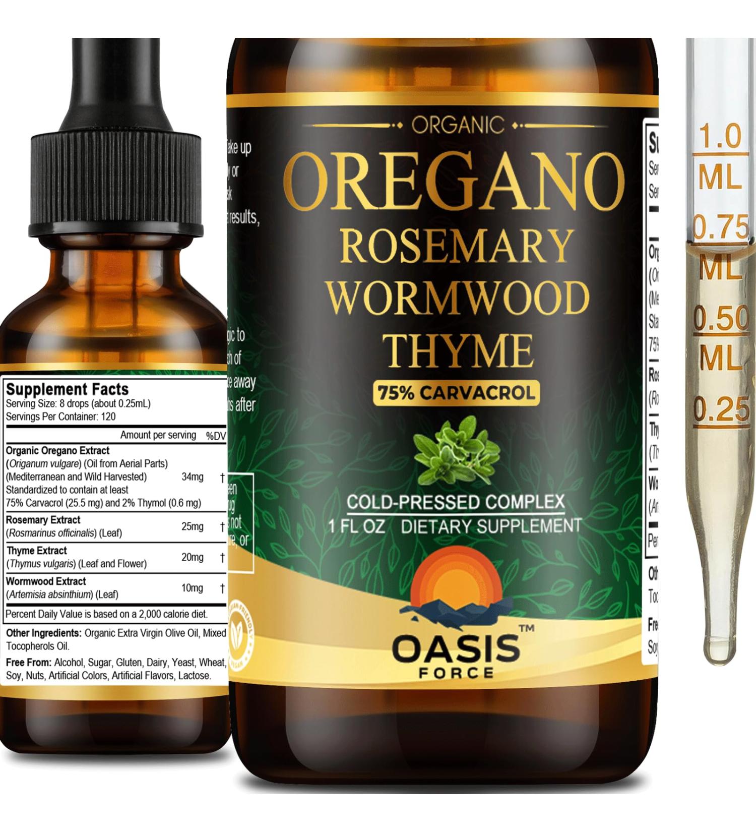 OASIS FORCE Organic Oil of Oregano Liquid Drops with 75% High Carvacrol Wild Mediterranean Oregano Herbal Supplement for Immune & Digestive Health Vegan Sugar-Free Alcohol-Free Non-GMO 1 FL OZ - Buy Online on GoSupps.com